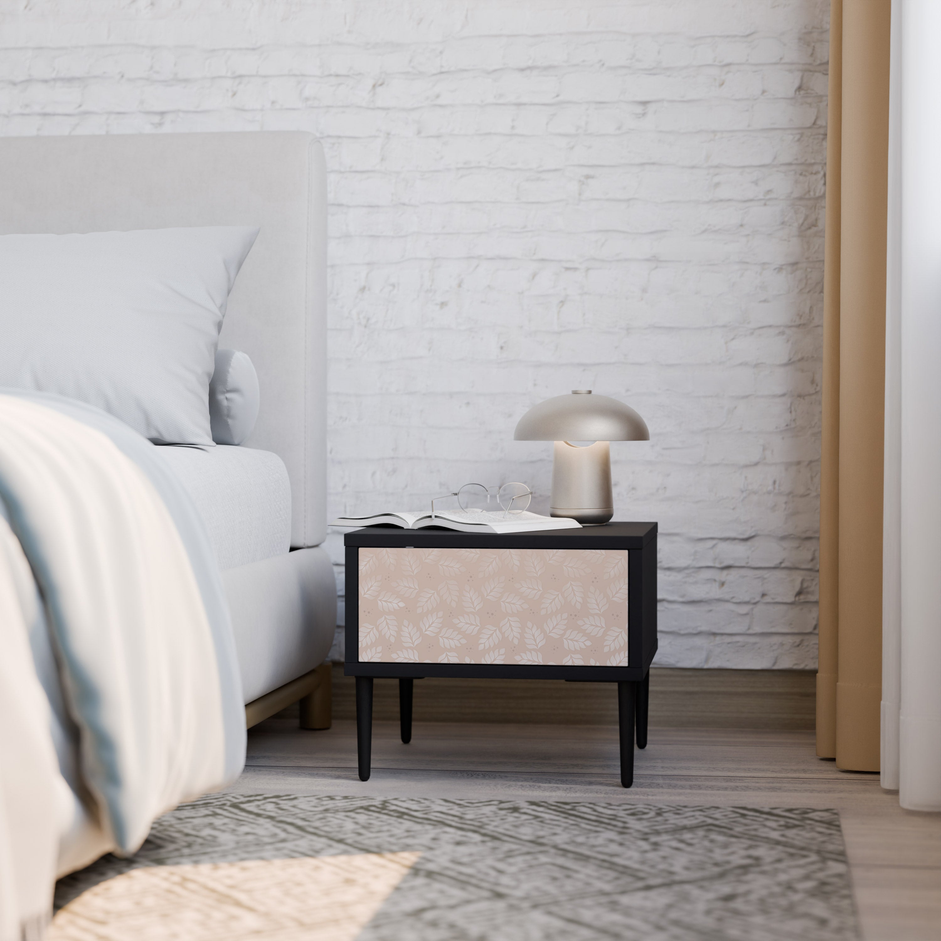 Table de chevet LEAVES ON BEIGE en finition noire