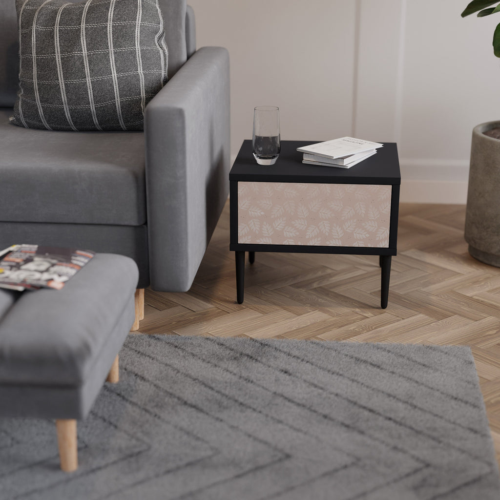 Table de chevet LEAVES ON BEIGE en finition noire