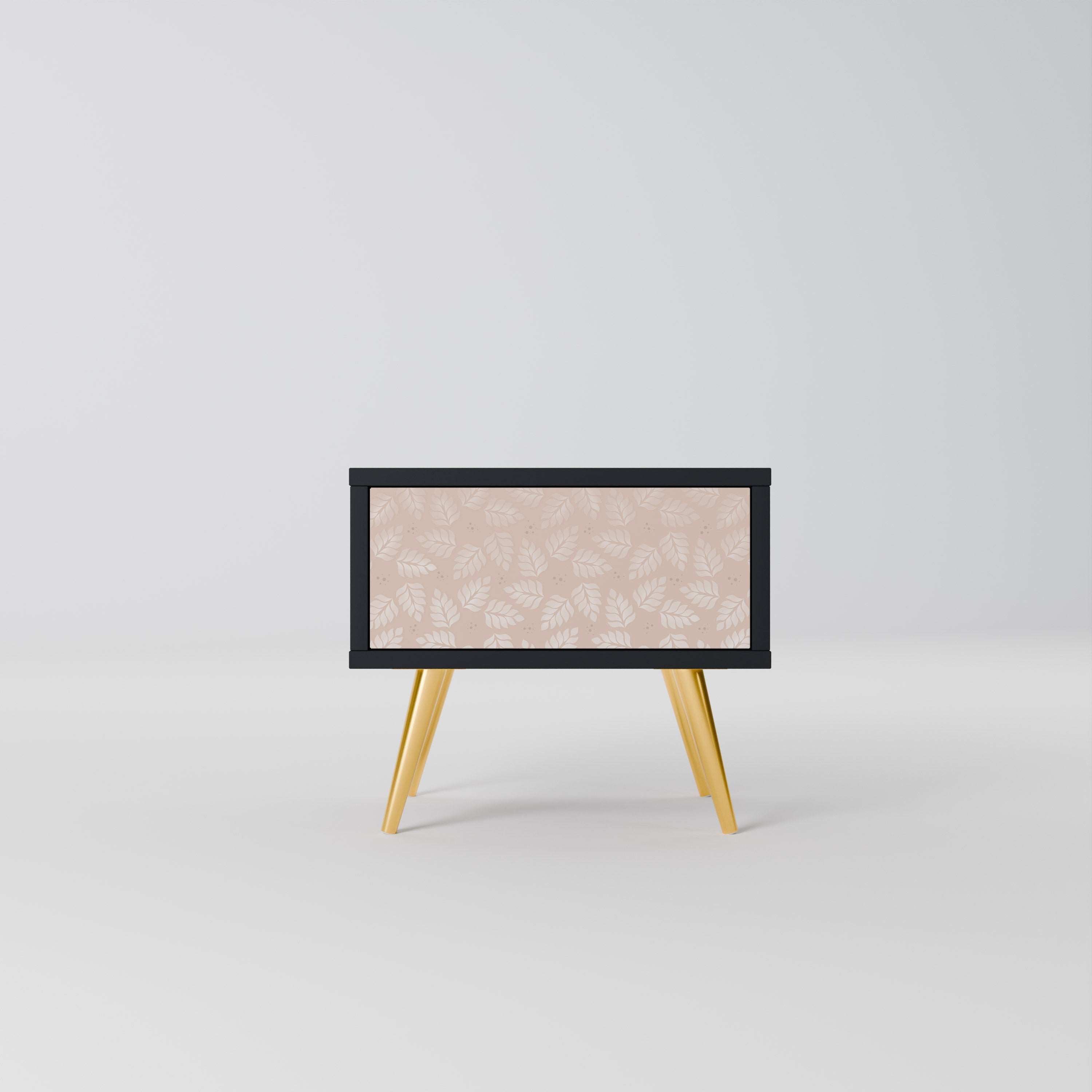 Table de chevet LEAVES ON BEIGE en finition noire