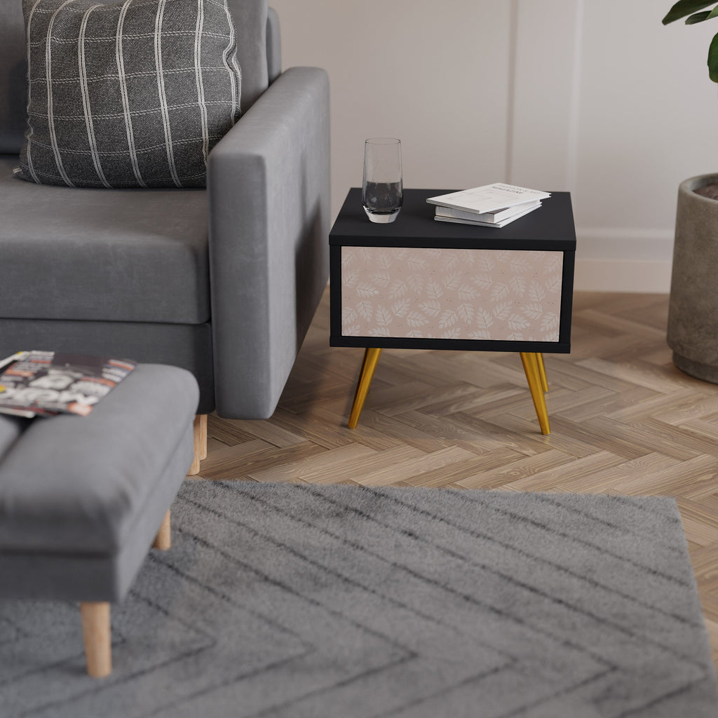 Table de chevet LEAVES ON BEIGE en finition noire
