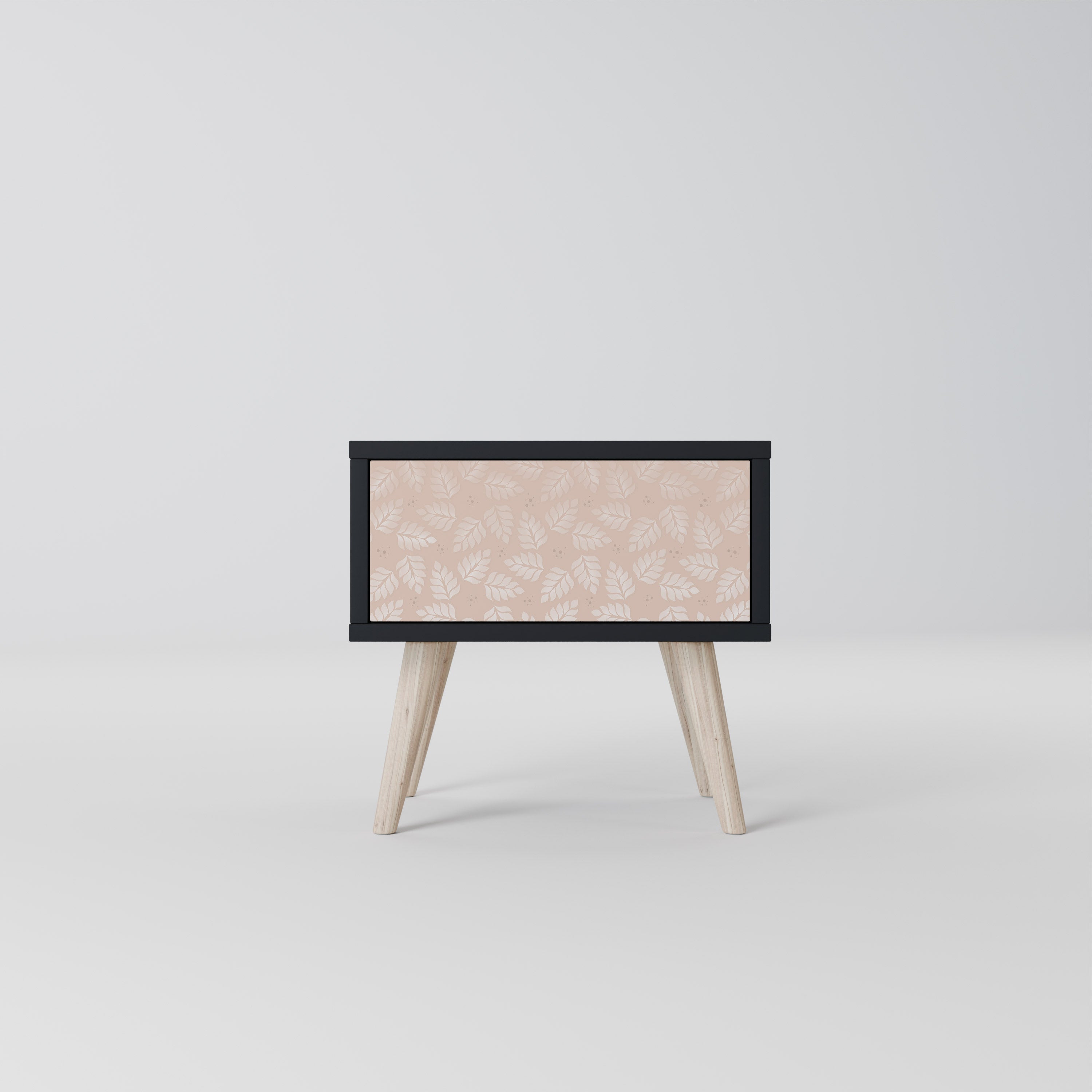 Table de chevet LEAVES ON BEIGE en finition noire