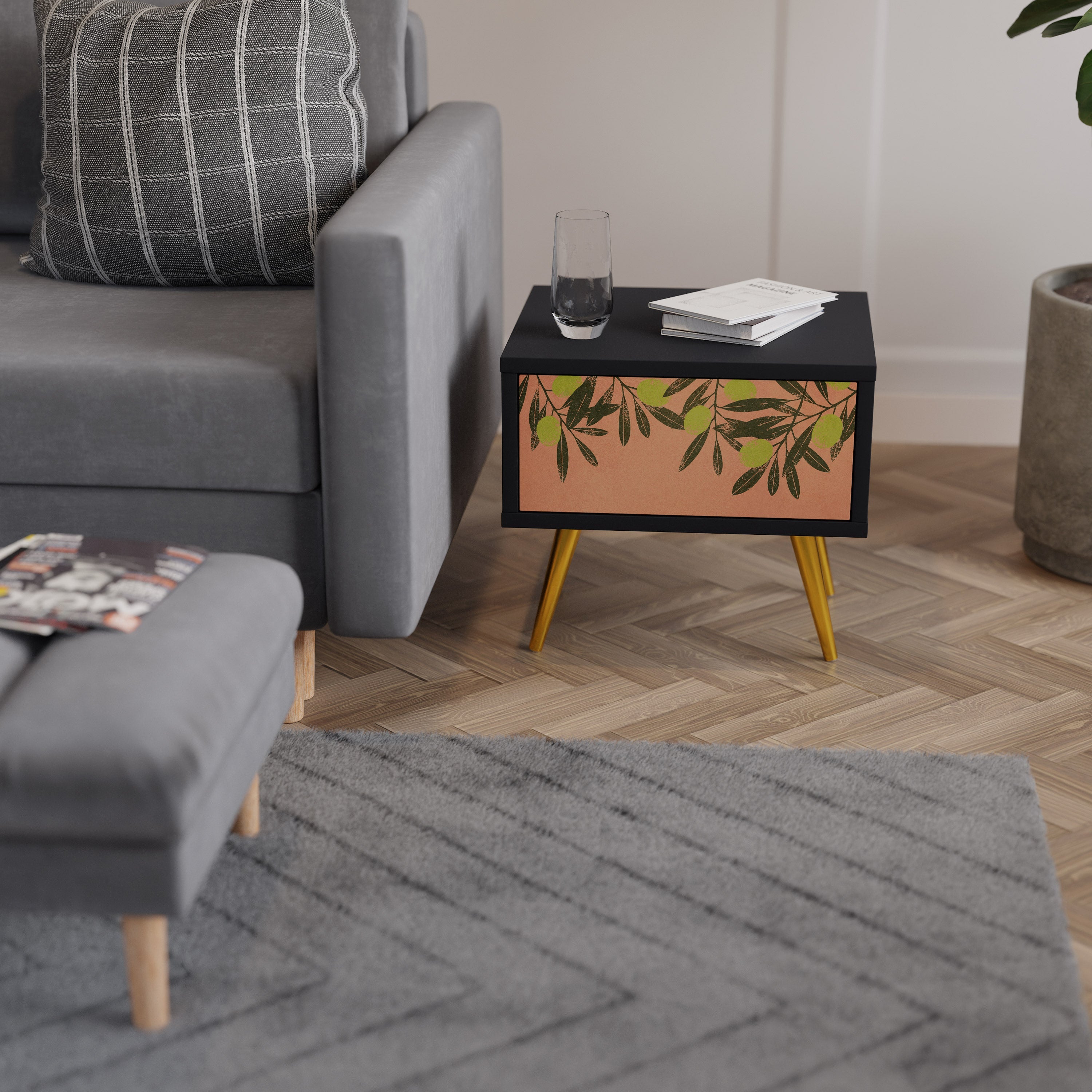 Table de chevet JUICY OLIVES en finition noire