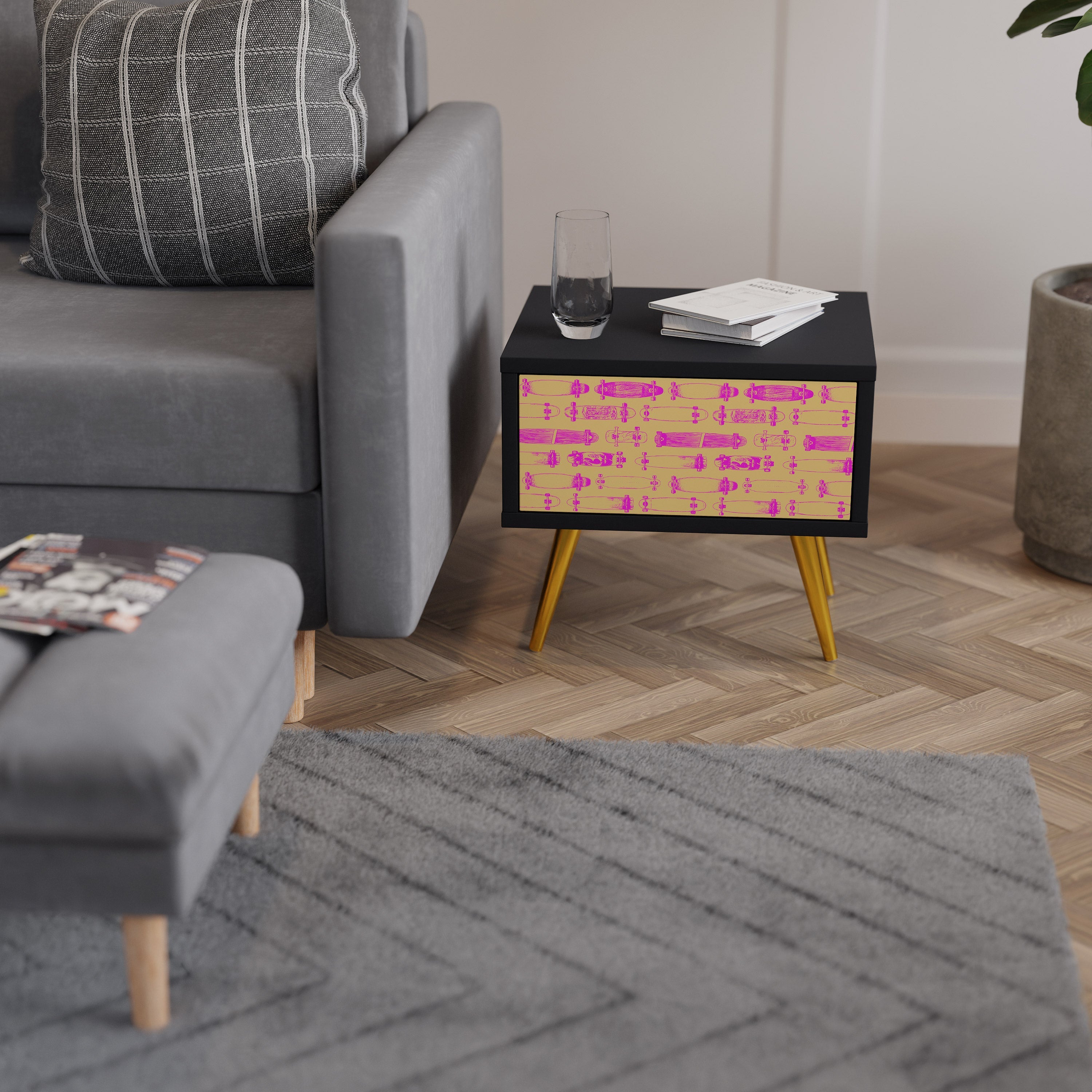 Table de chevet SKATEBOARD ARTISTRY en finition noire