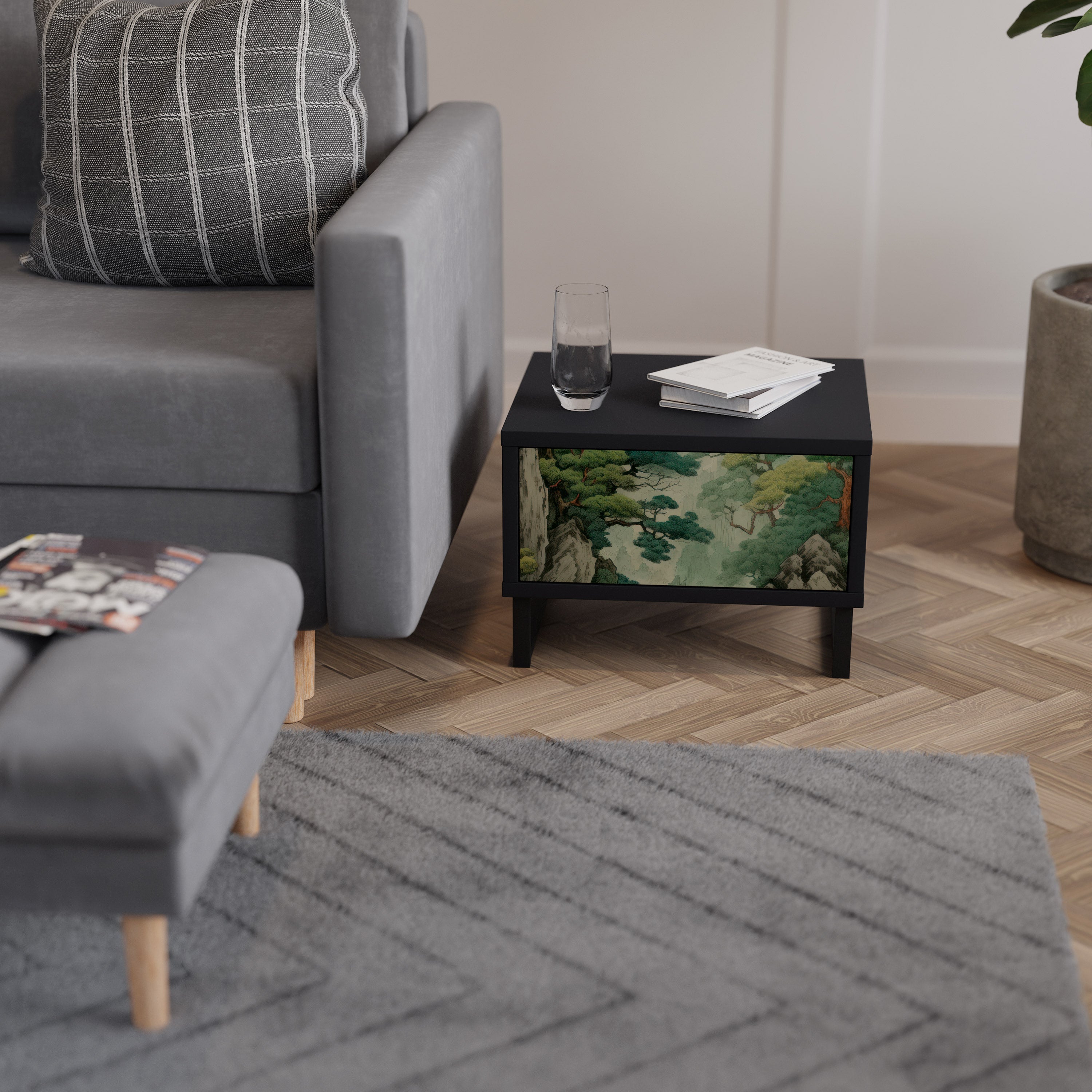 Table de chevet VERDURE ABYSS en finition noire