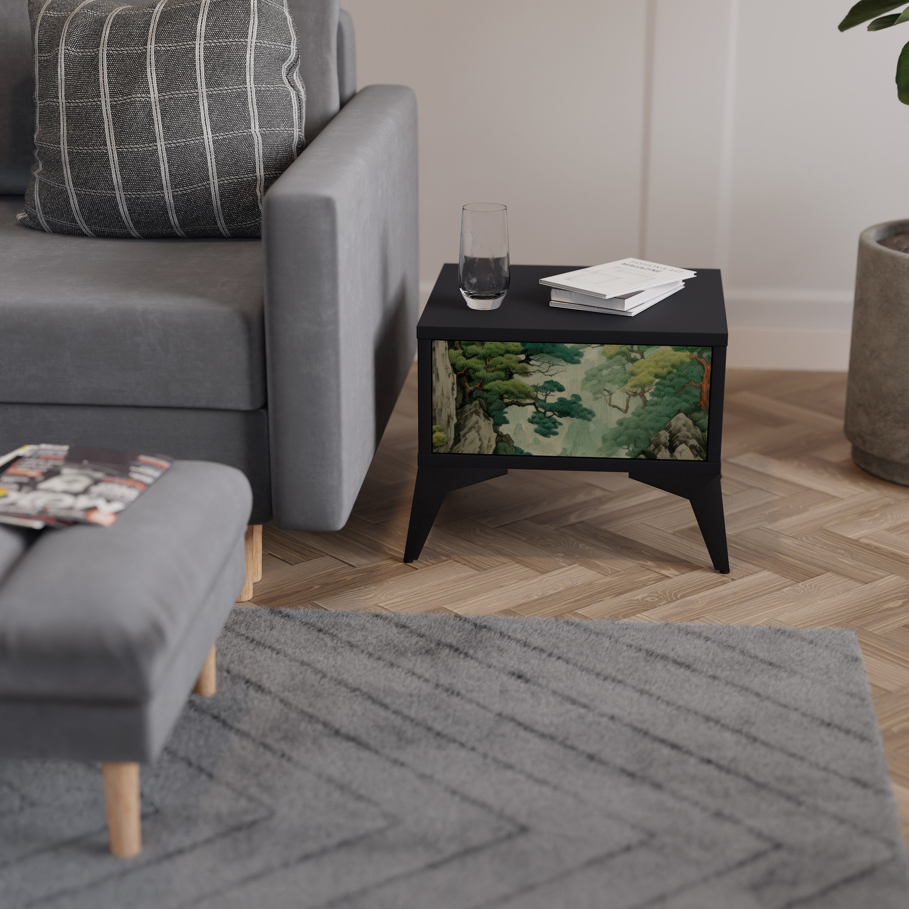 Table de chevet VERDURE ABYSS en finition noire