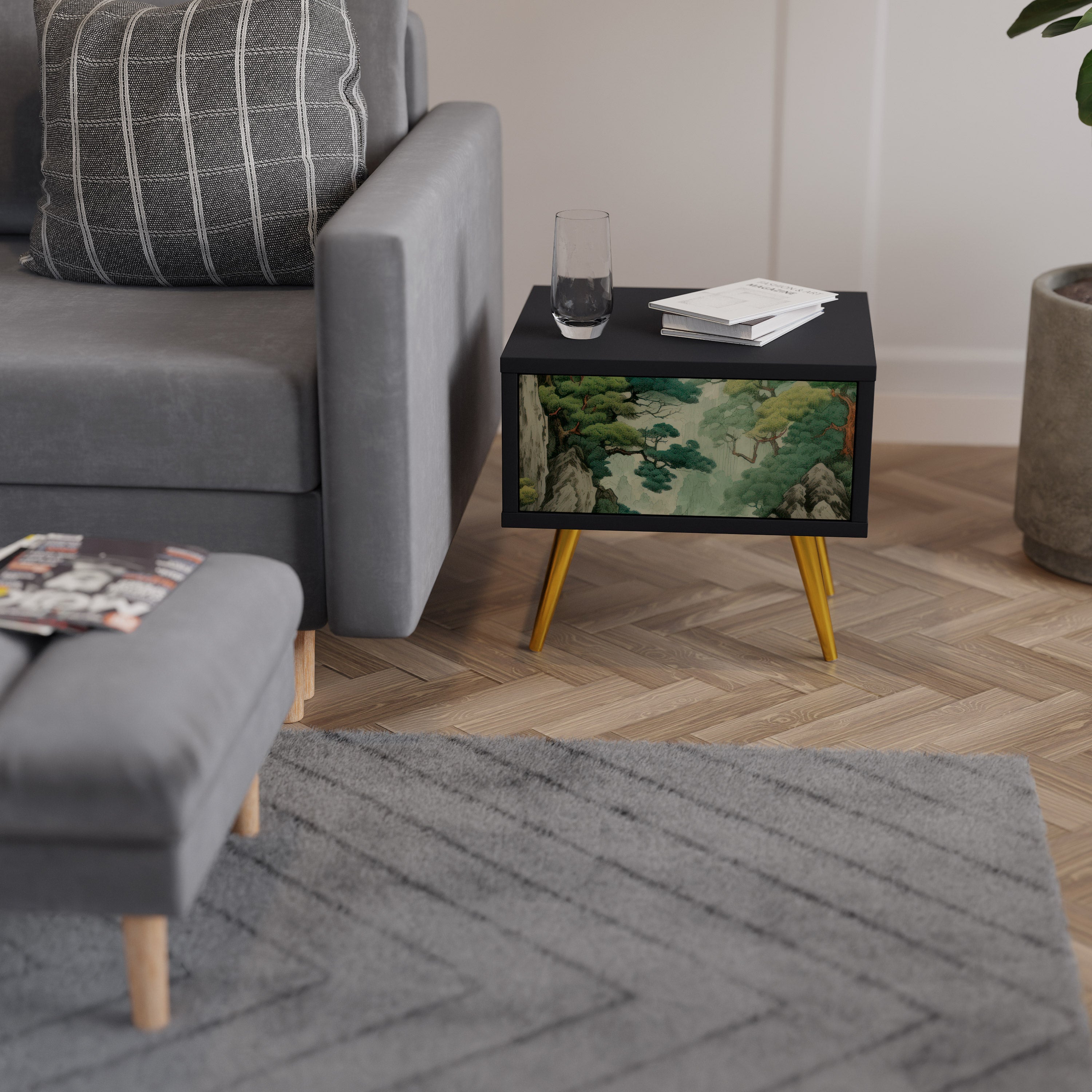 Table de chevet VERDURE ABYSS en finition noire