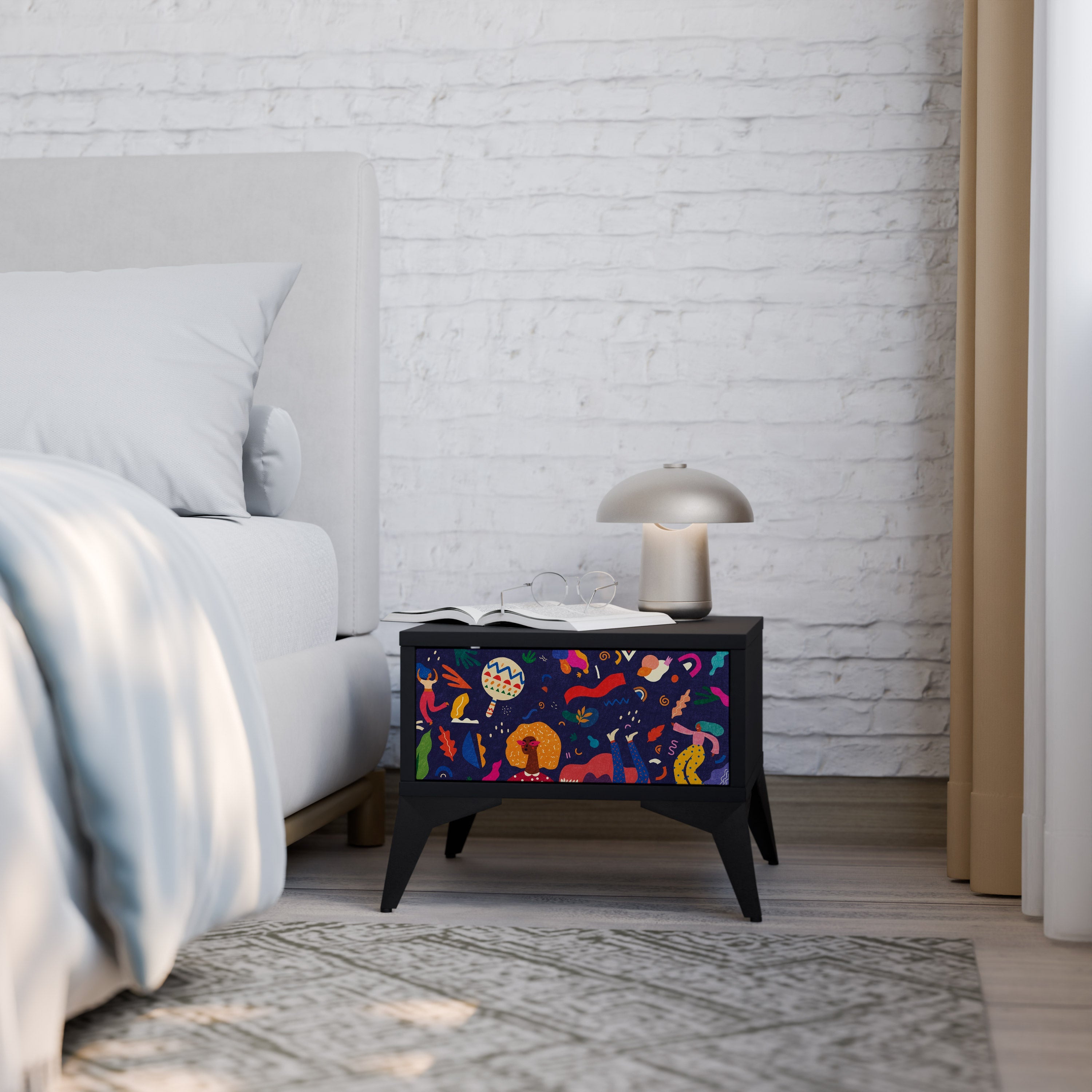 Table de chevet FESTIVE PLEASURES en finition noire