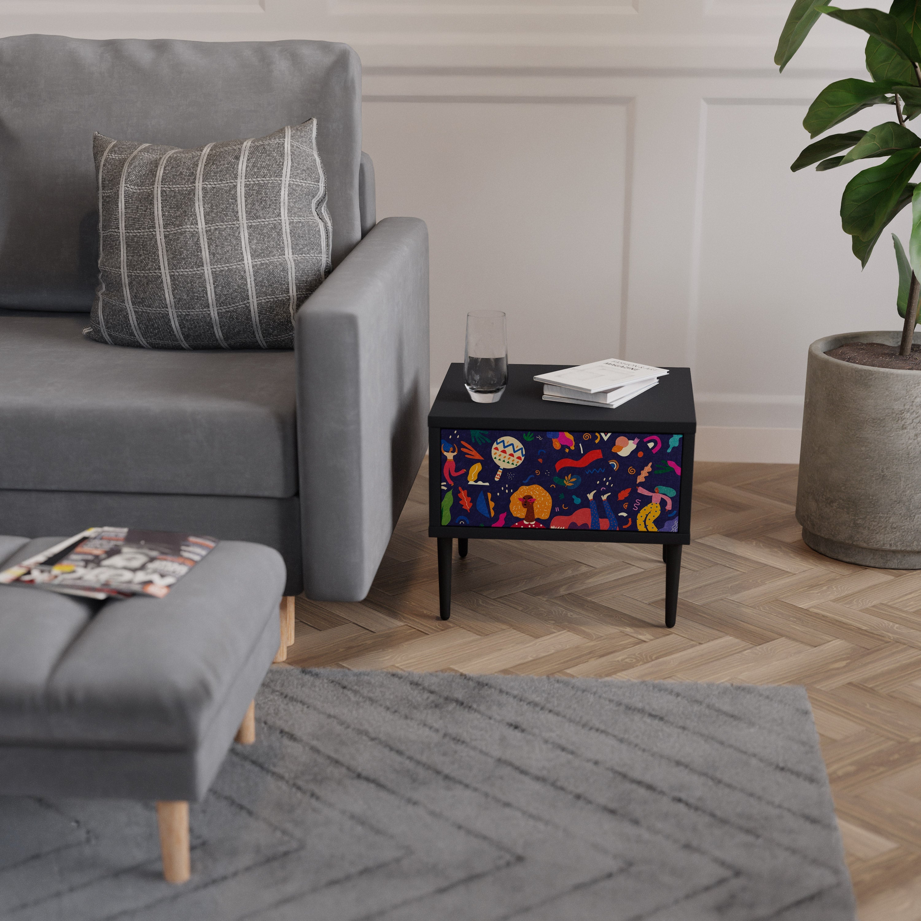 Table de chevet FESTIVE PLEASURES en finition noire