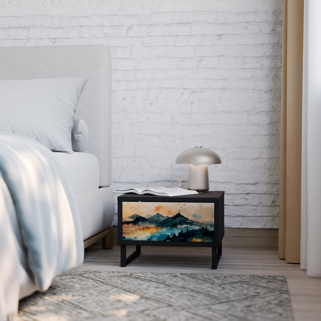 Table de chevet OMINOUS MOUNTAINS en finition noire