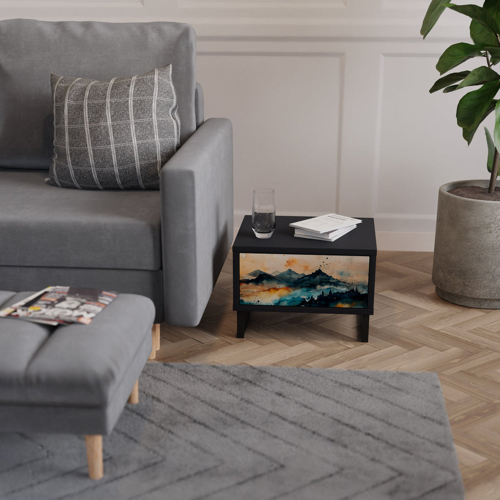 Table de chevet OMINOUS MOUNTAINS en finition noire