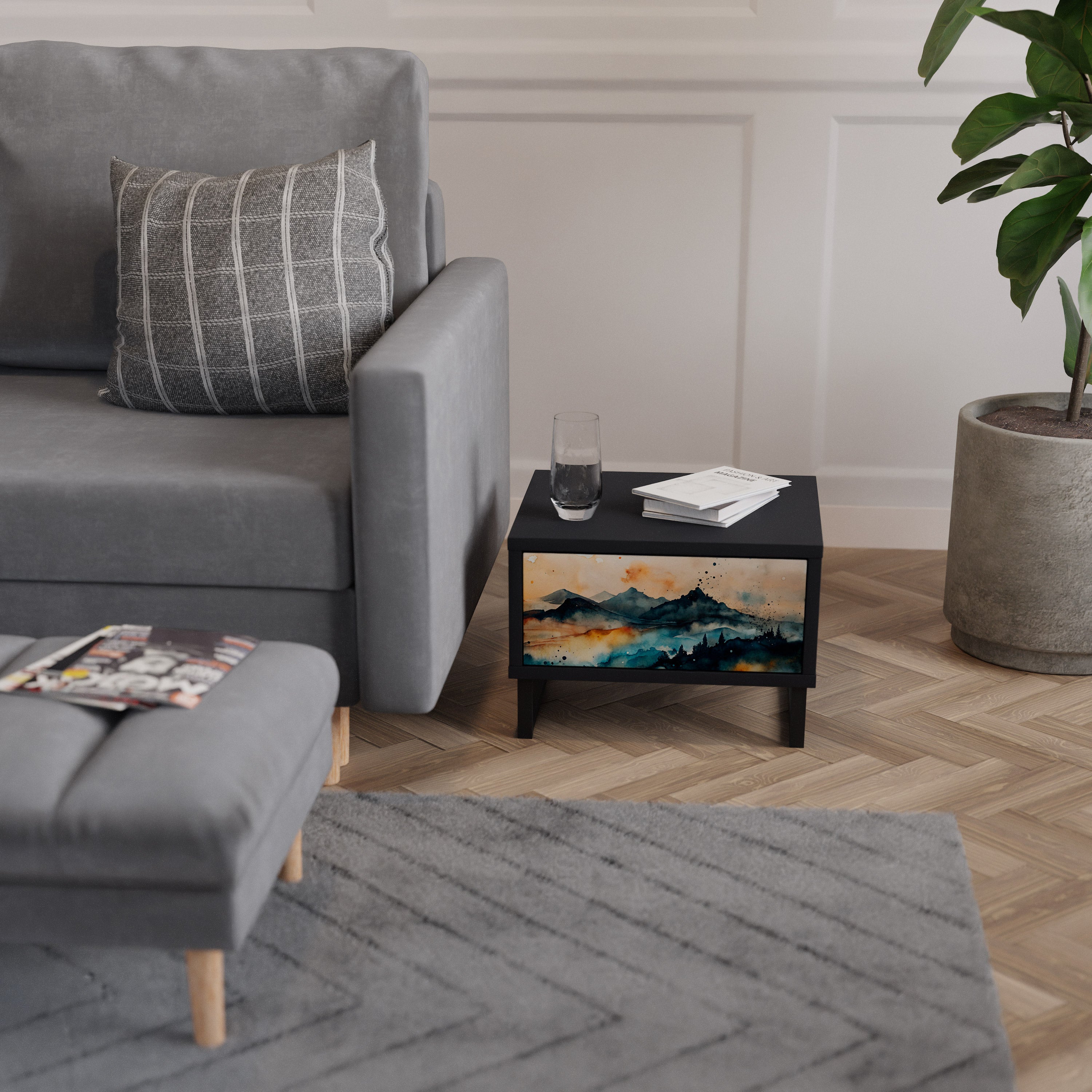 Table de chevet OMINOUS MOUNTAINS en finition noire