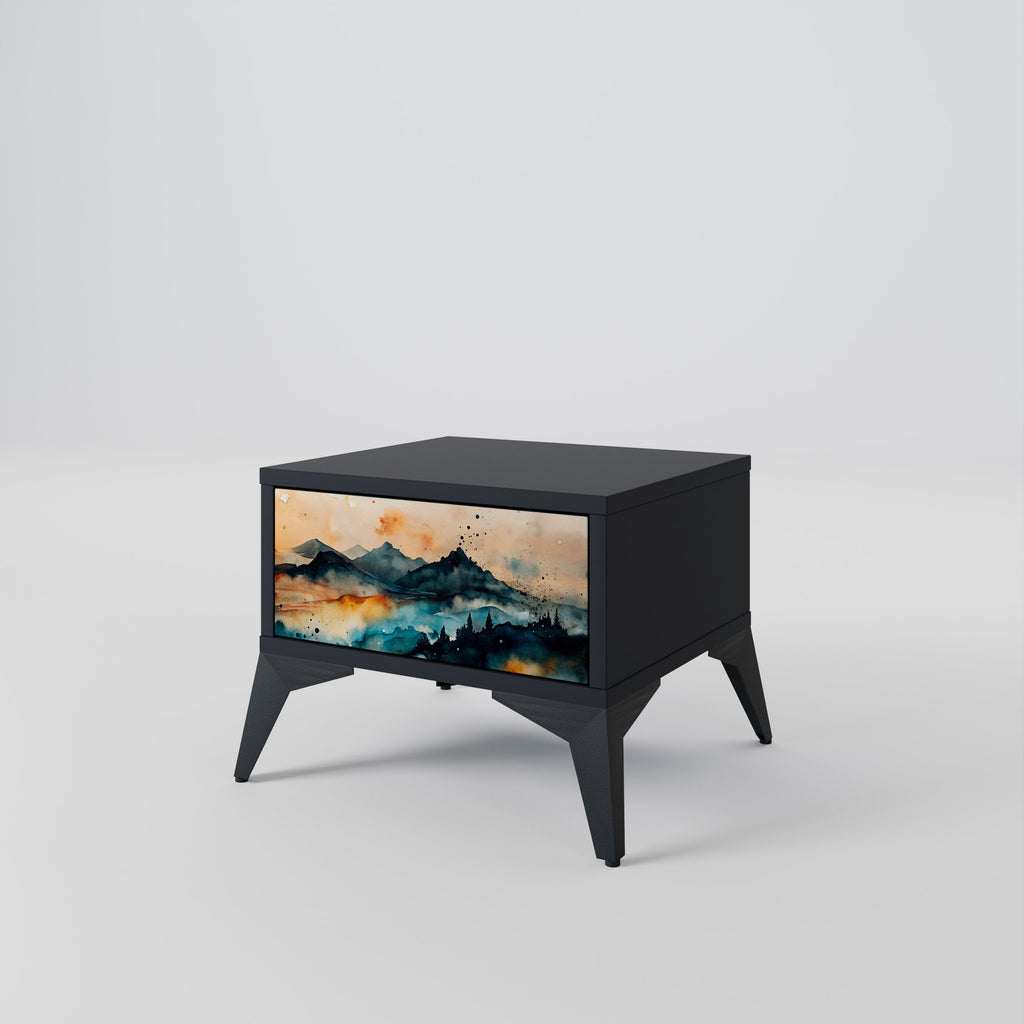 Table de chevet OMINOUS MOUNTAINS en finition noire