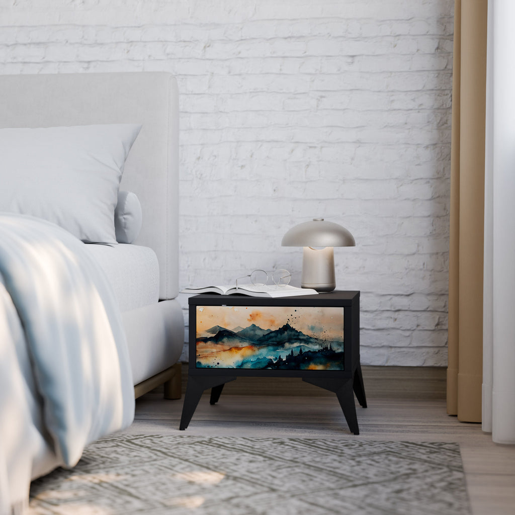 Table de chevet OMINOUS MOUNTAINS en finition noire