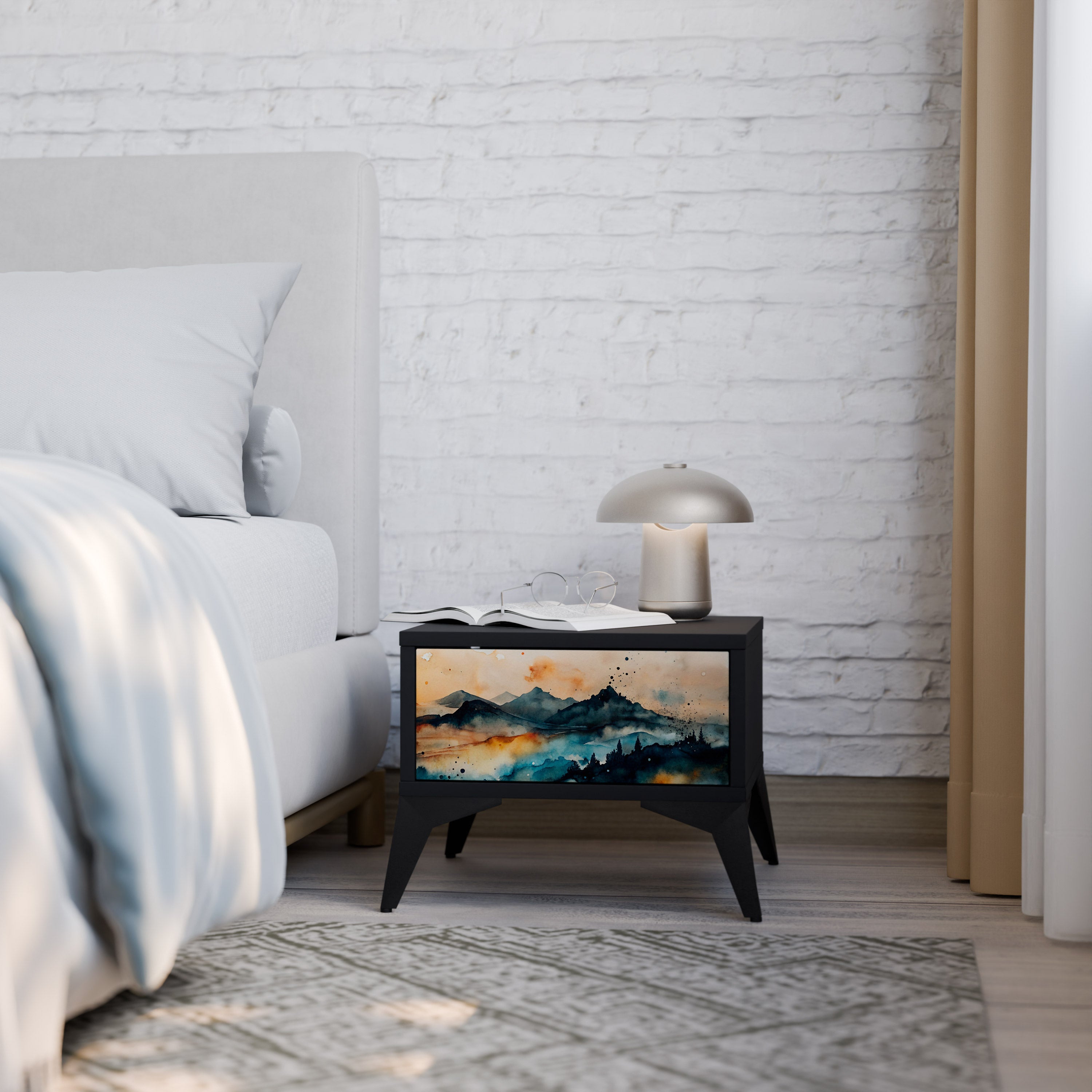 Table de chevet OMINOUS MOUNTAINS en finition noire