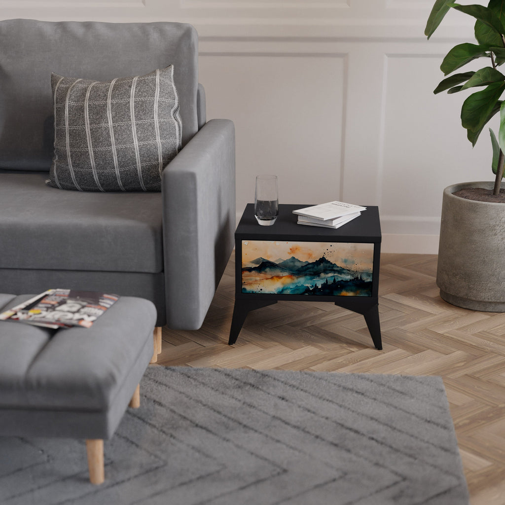 Table de chevet OMINOUS MOUNTAINS en finition noire