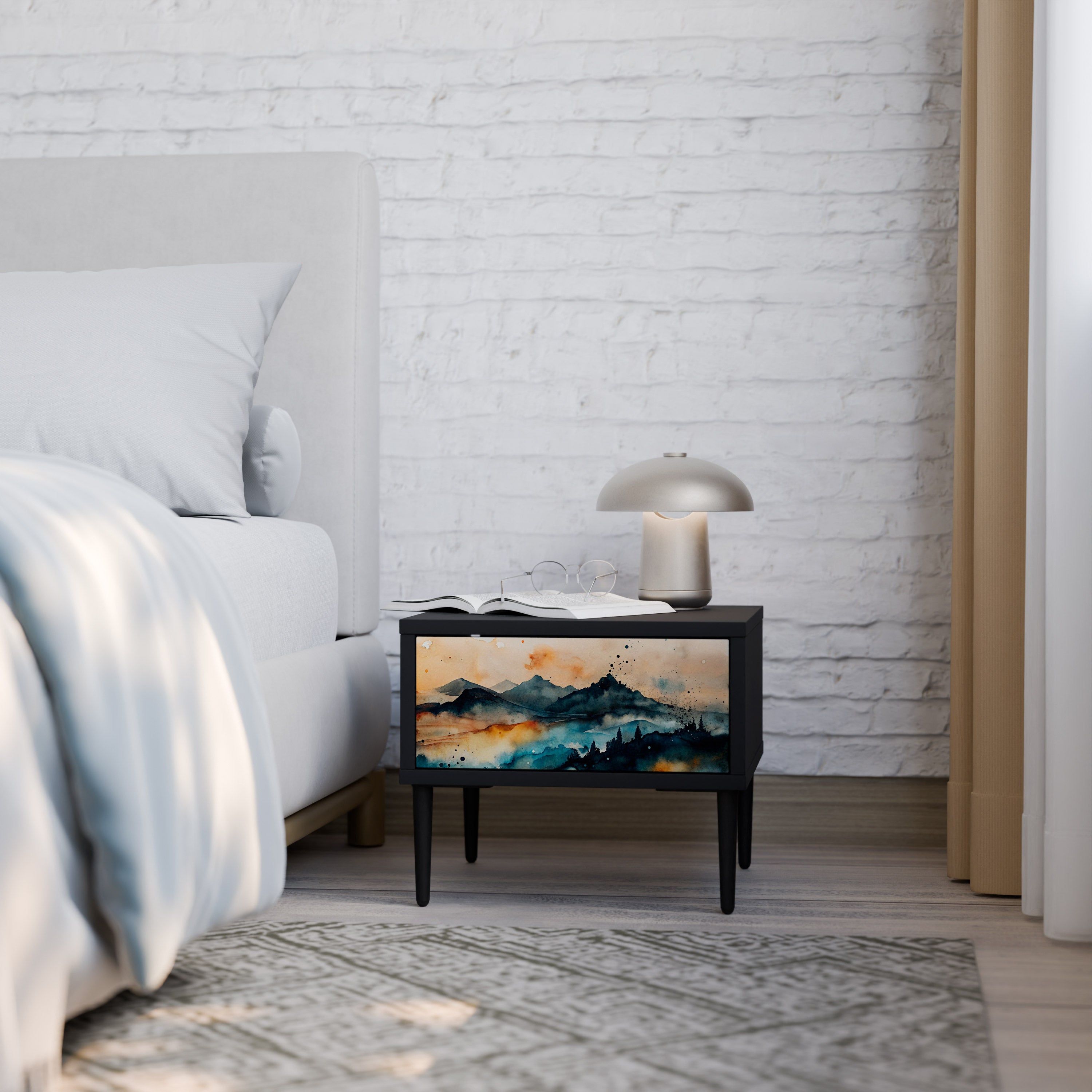 Table de chevet OMINOUS MOUNTAINS en finition noire