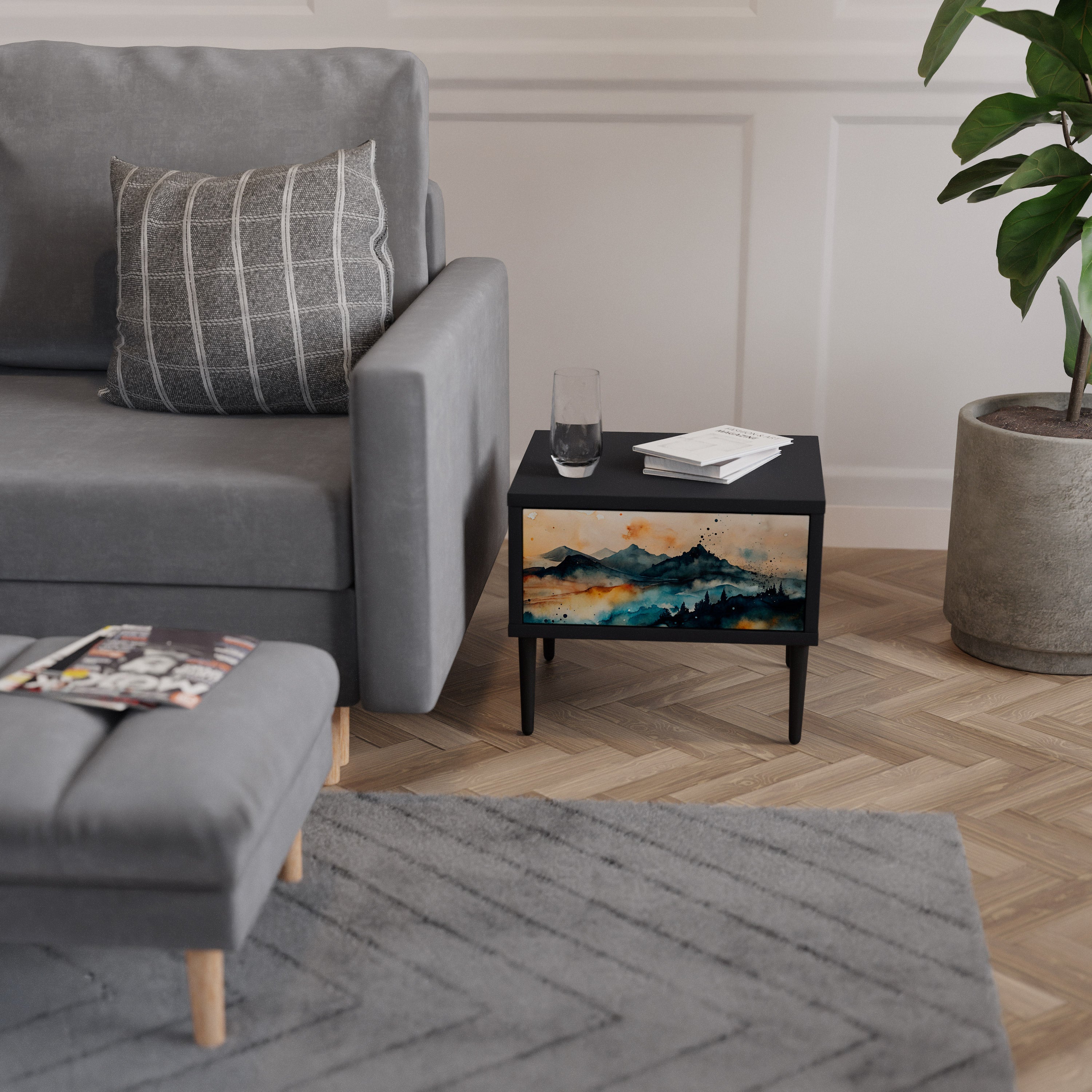 Table de chevet OMINOUS MOUNTAINS en finition noire