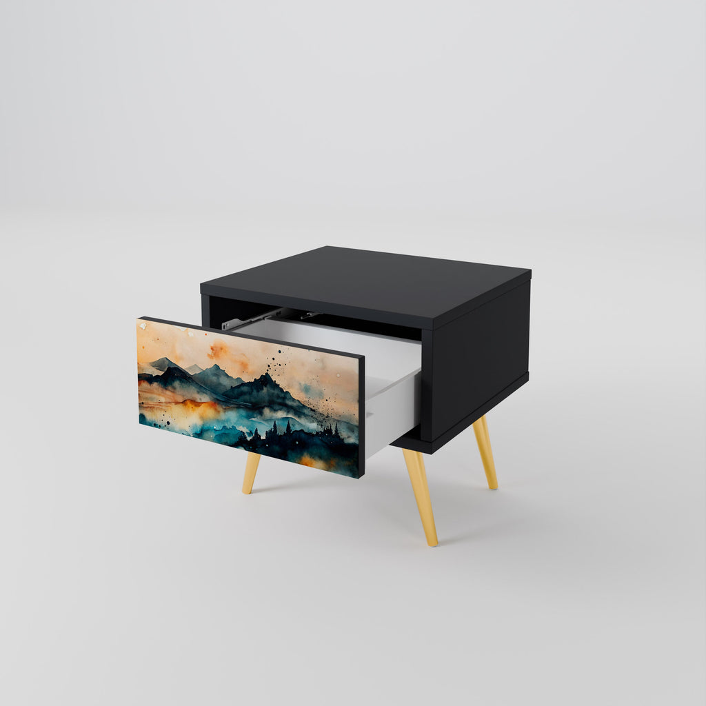 Table de chevet OMINOUS MOUNTAINS en finition noire