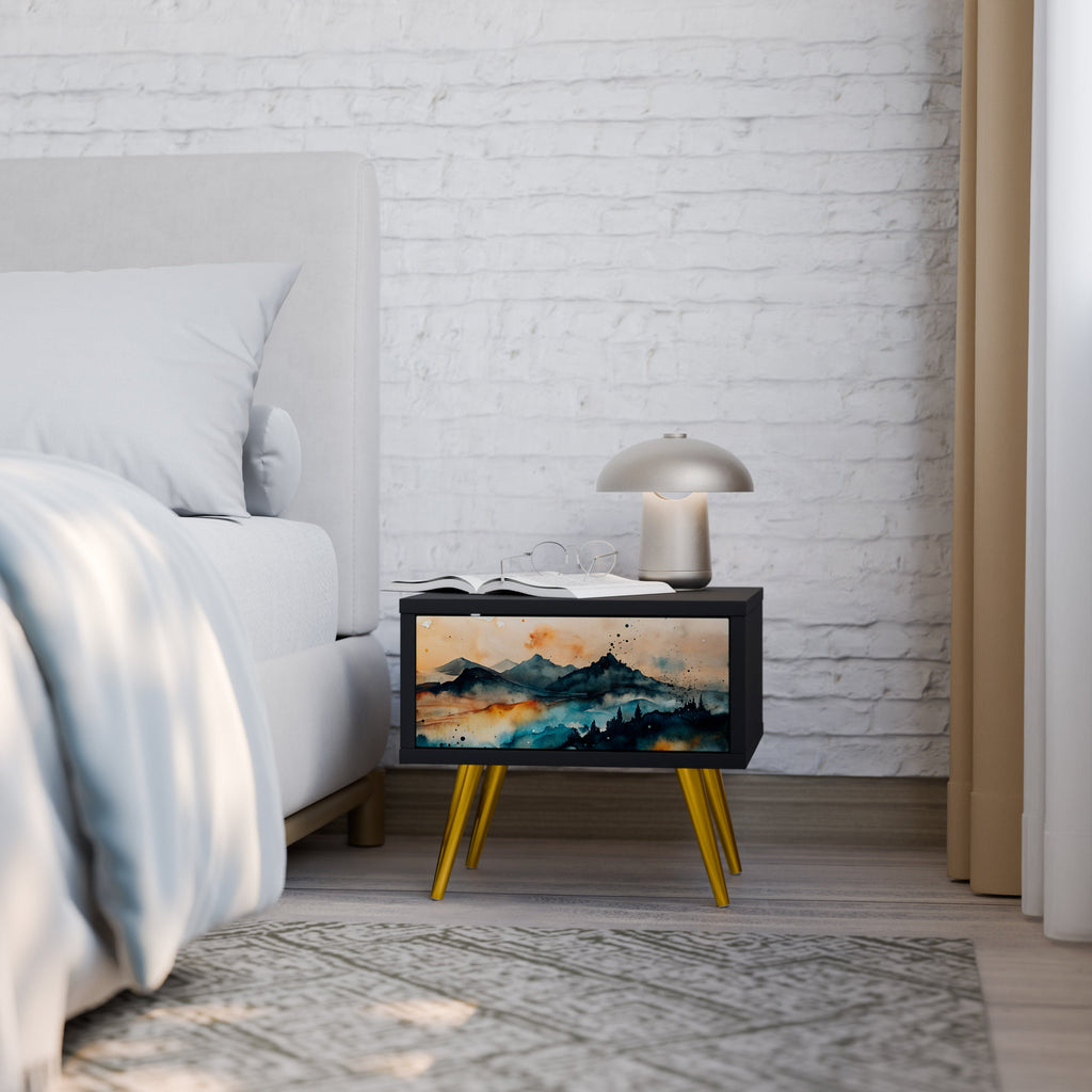 Table de chevet OMINOUS MOUNTAINS en finition noire