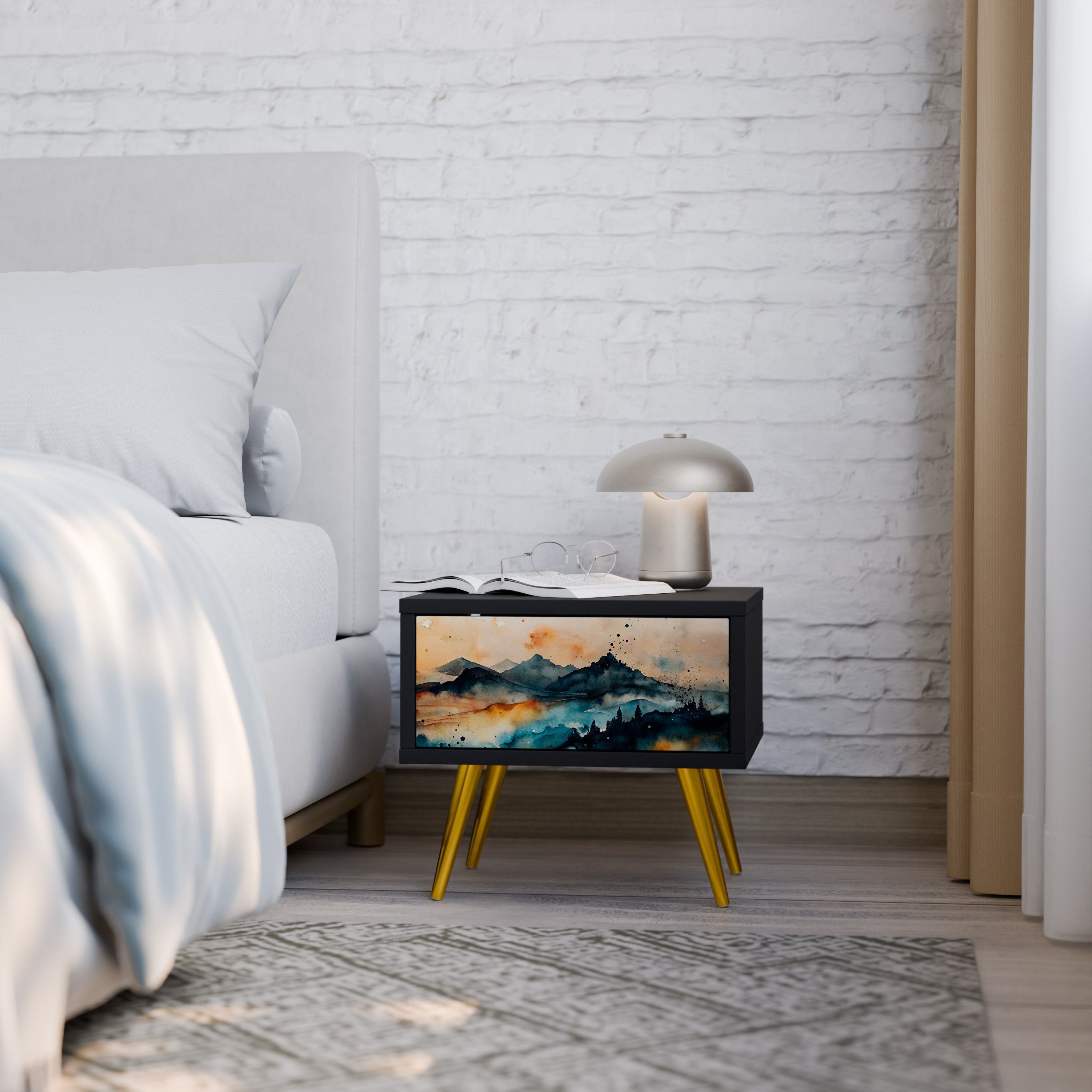 Table de chevet OMINOUS MOUNTAINS en finition noire