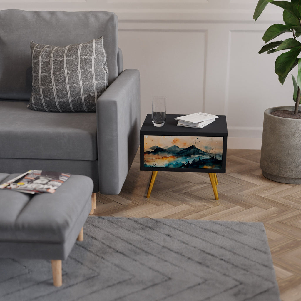 Table de chevet OMINOUS MOUNTAINS en finition noire