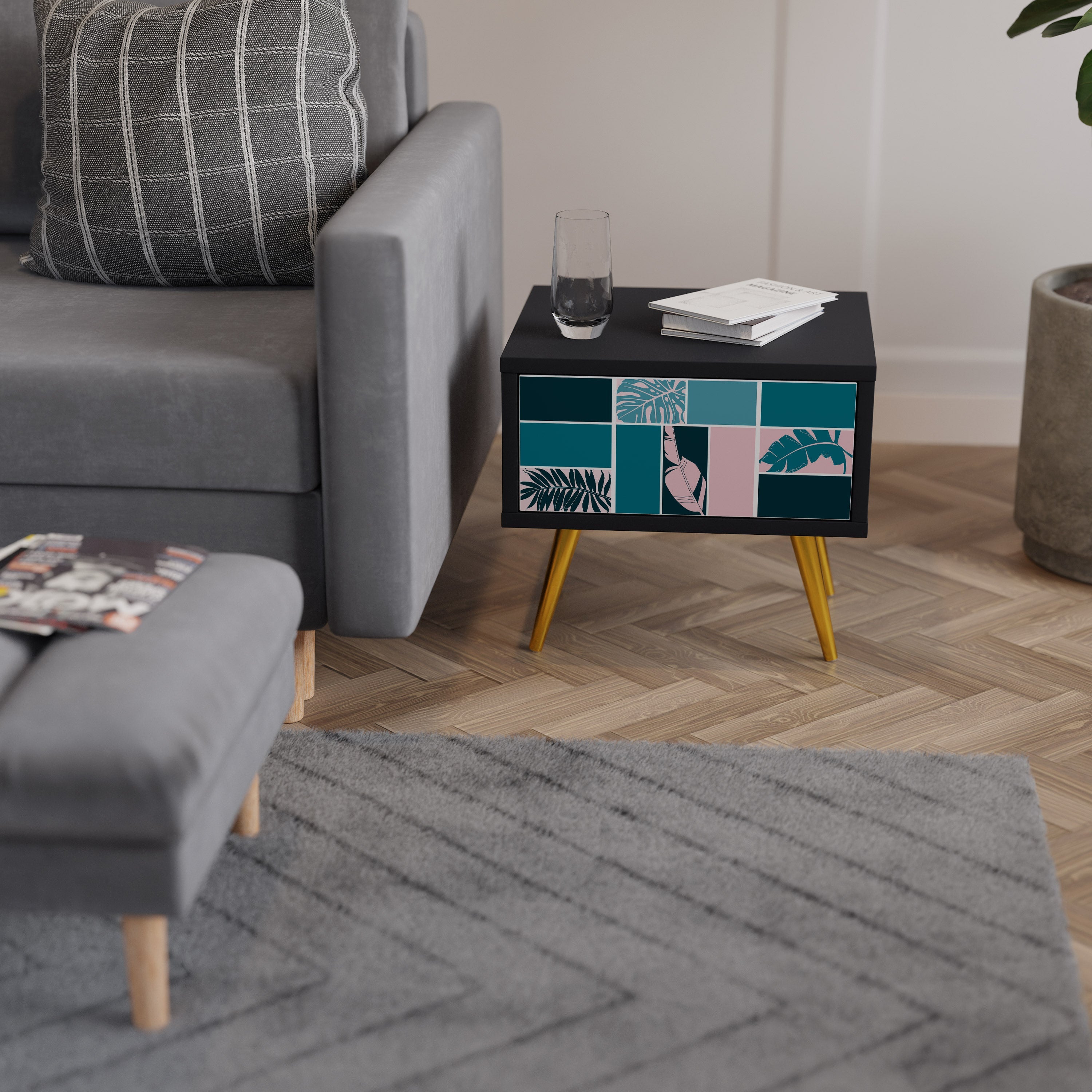 COMBINAISON DE FORMES Table de chevet en finition noire