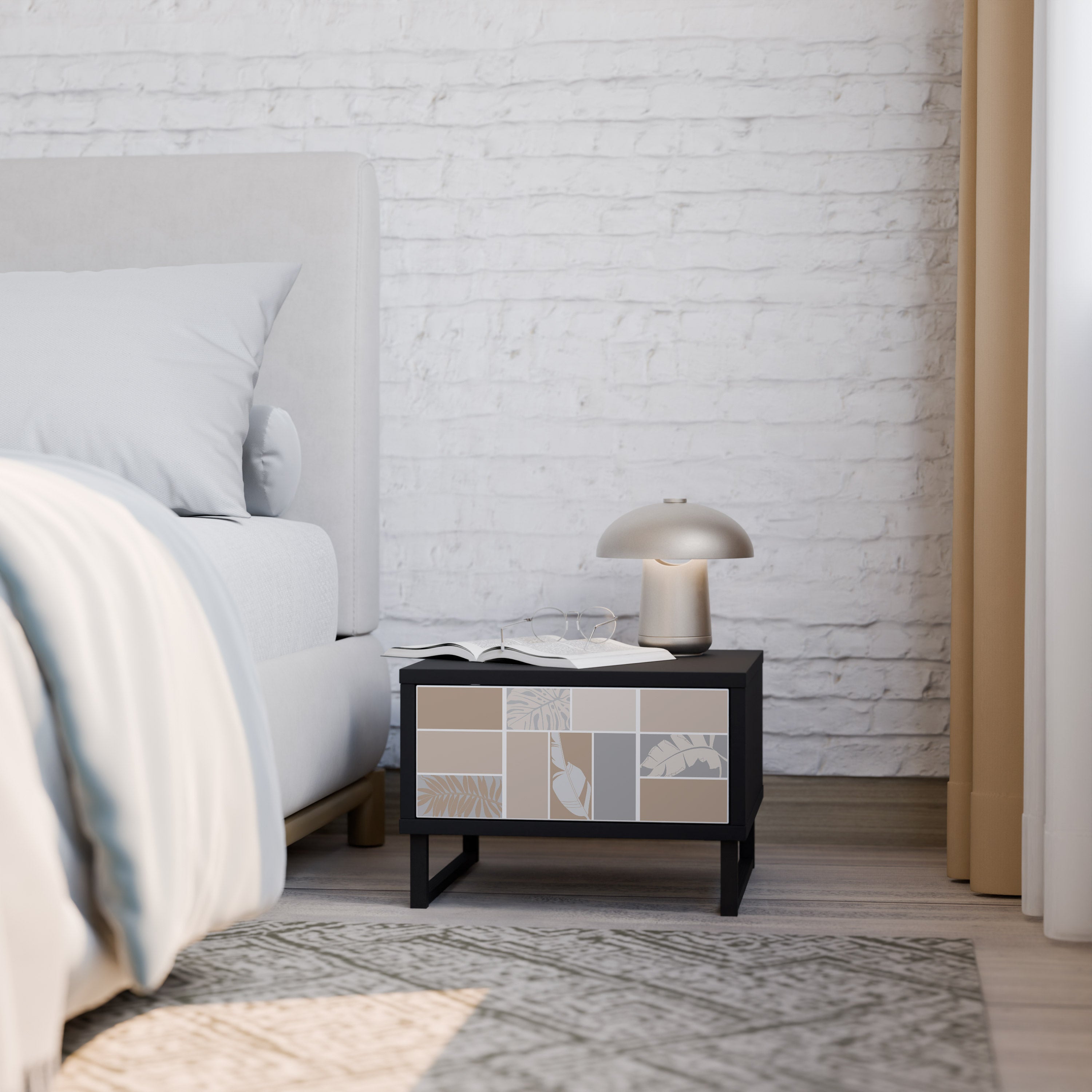 Table de chevet FORMES TROPICALES en finition noire