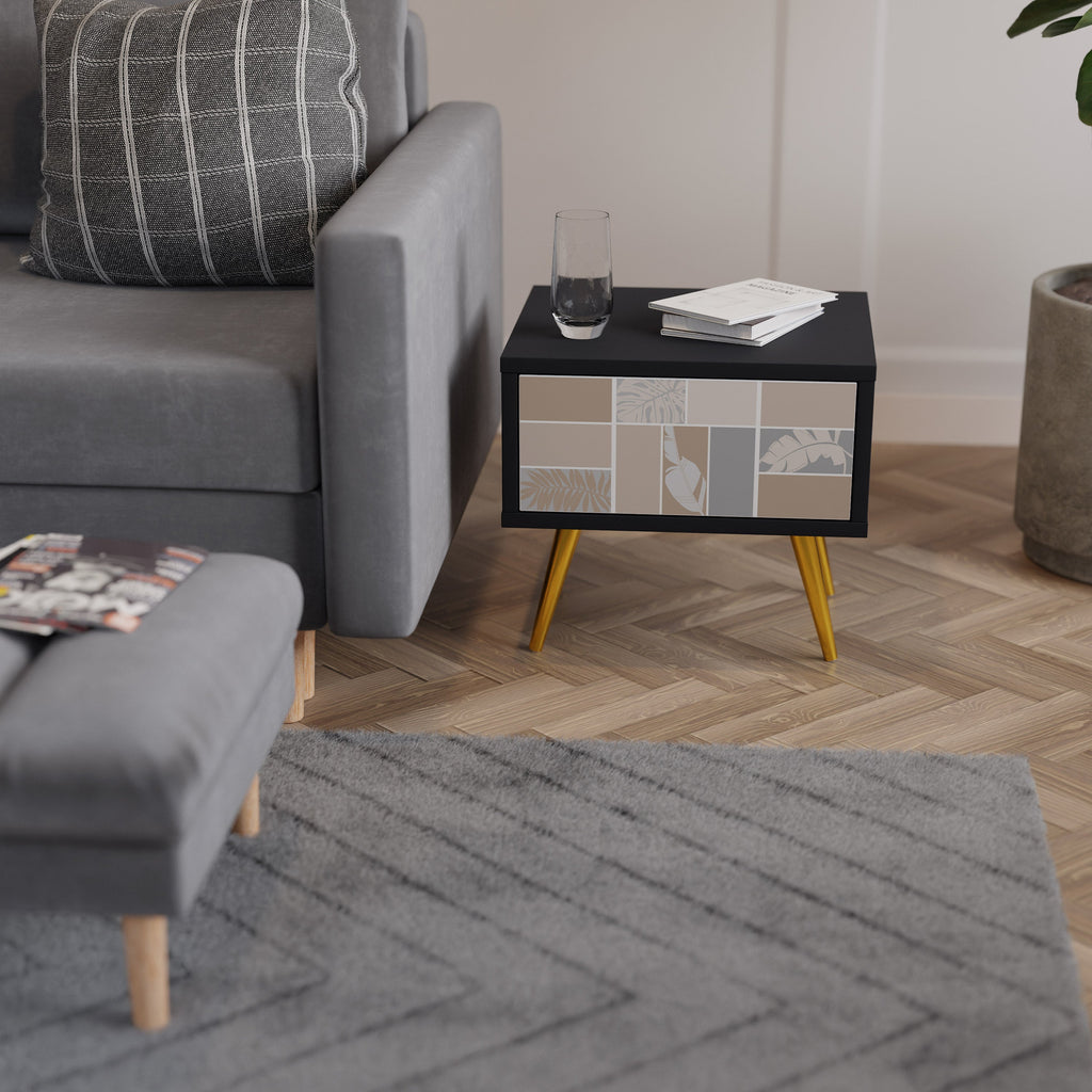 Table de chevet FORMES TROPICALES en finition noire