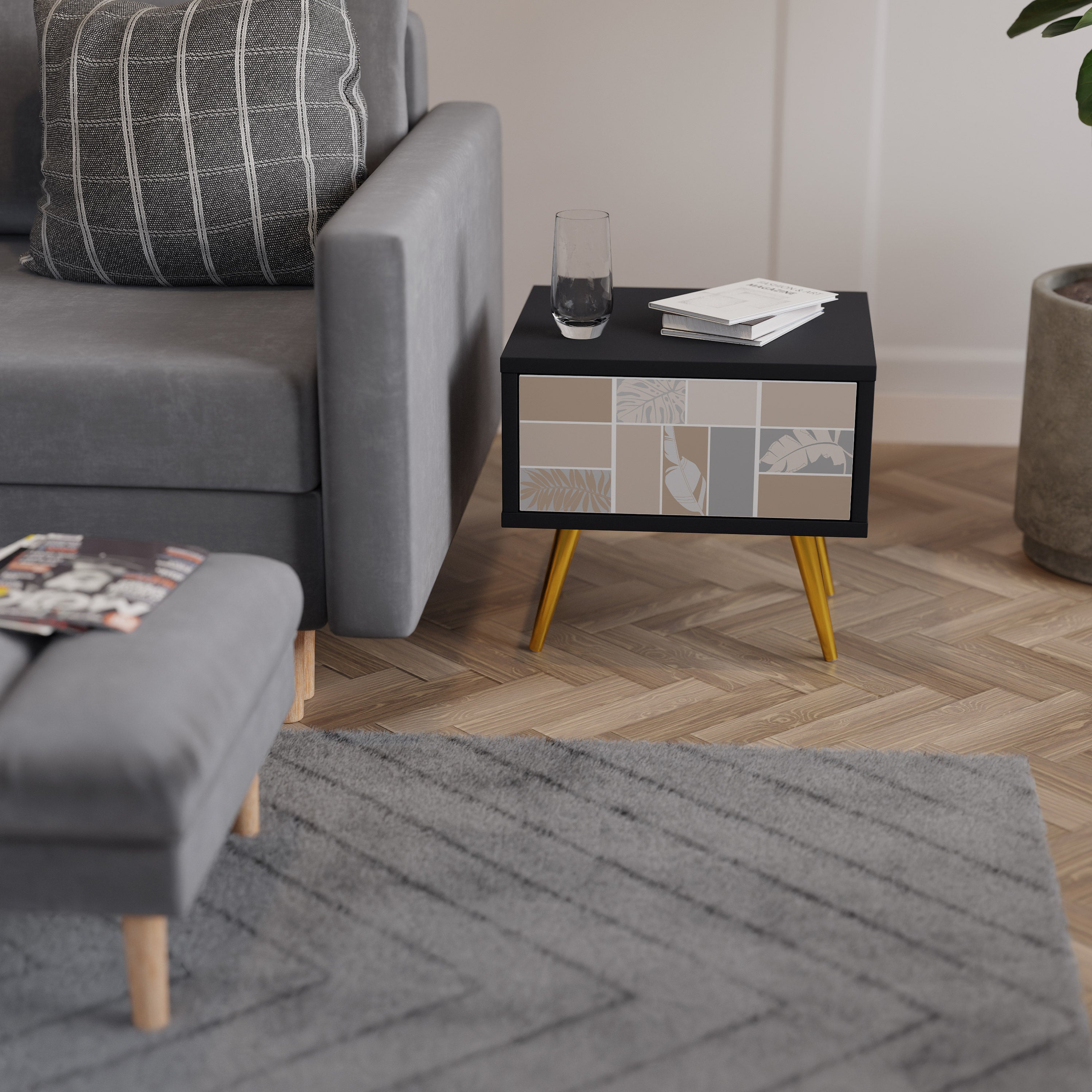 Table de chevet FORMES TROPICALES en finition noire