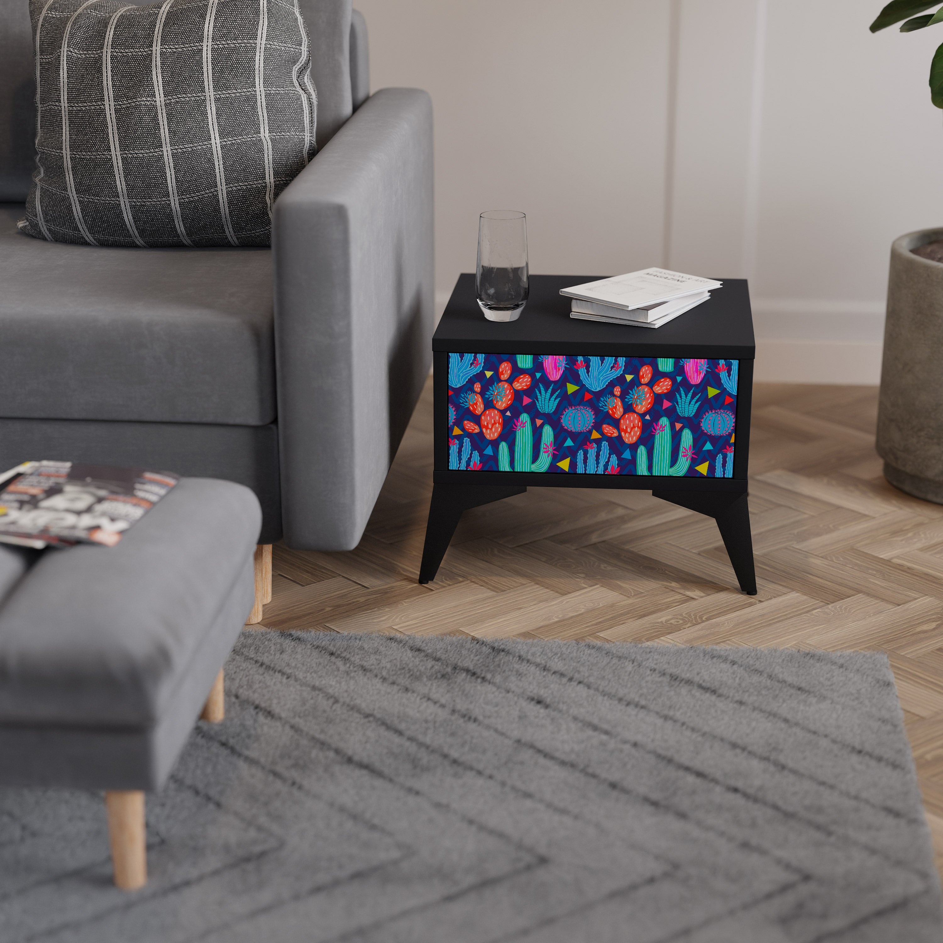 Table de chevet CACTUS VIBES en finition noire