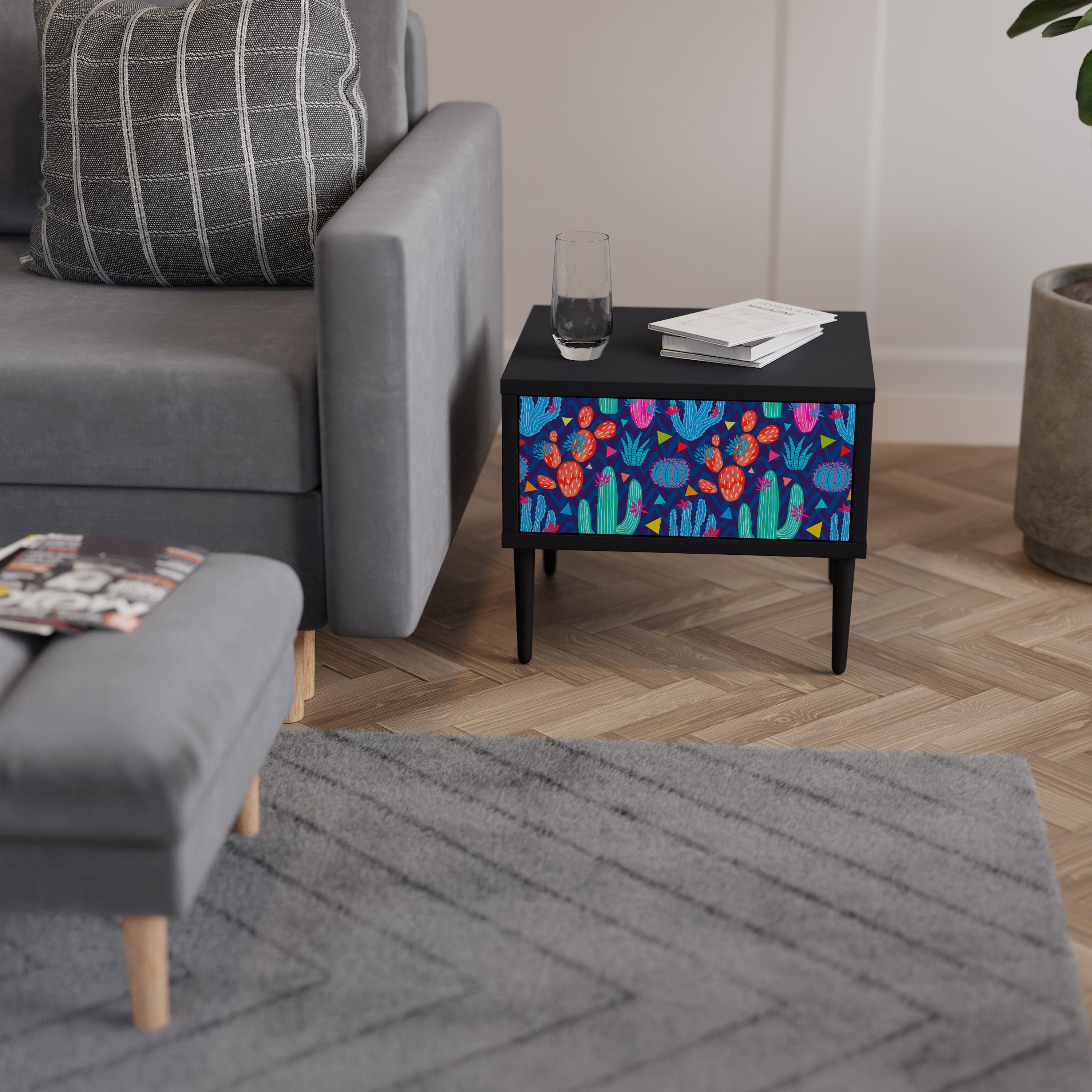 Table de chevet CACTUS VIBES en finition noire