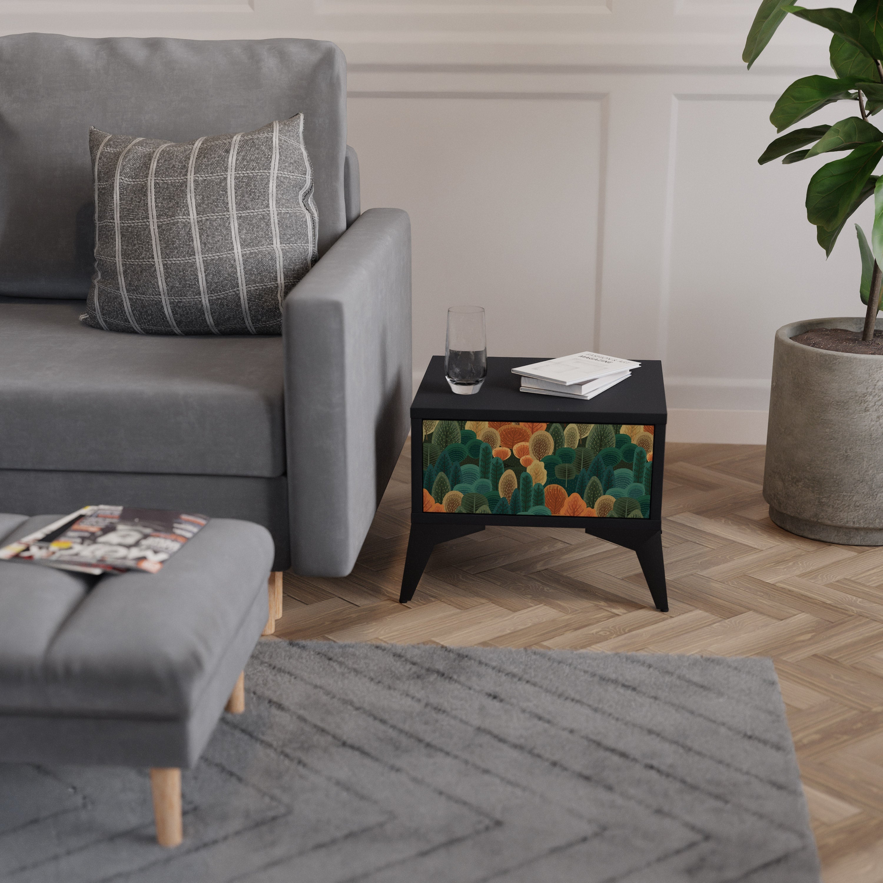 Table de chevet AUTUMN KALEIDOSCOPE en finition noire