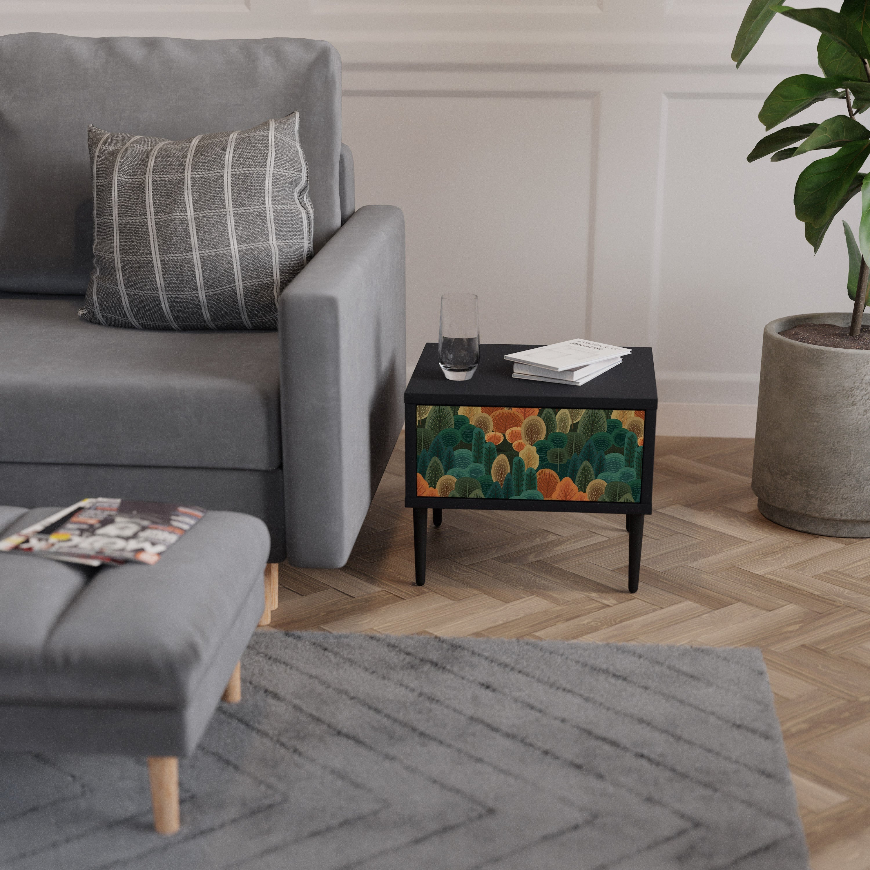 Table de chevet AUTUMN KALEIDOSCOPE en finition noire