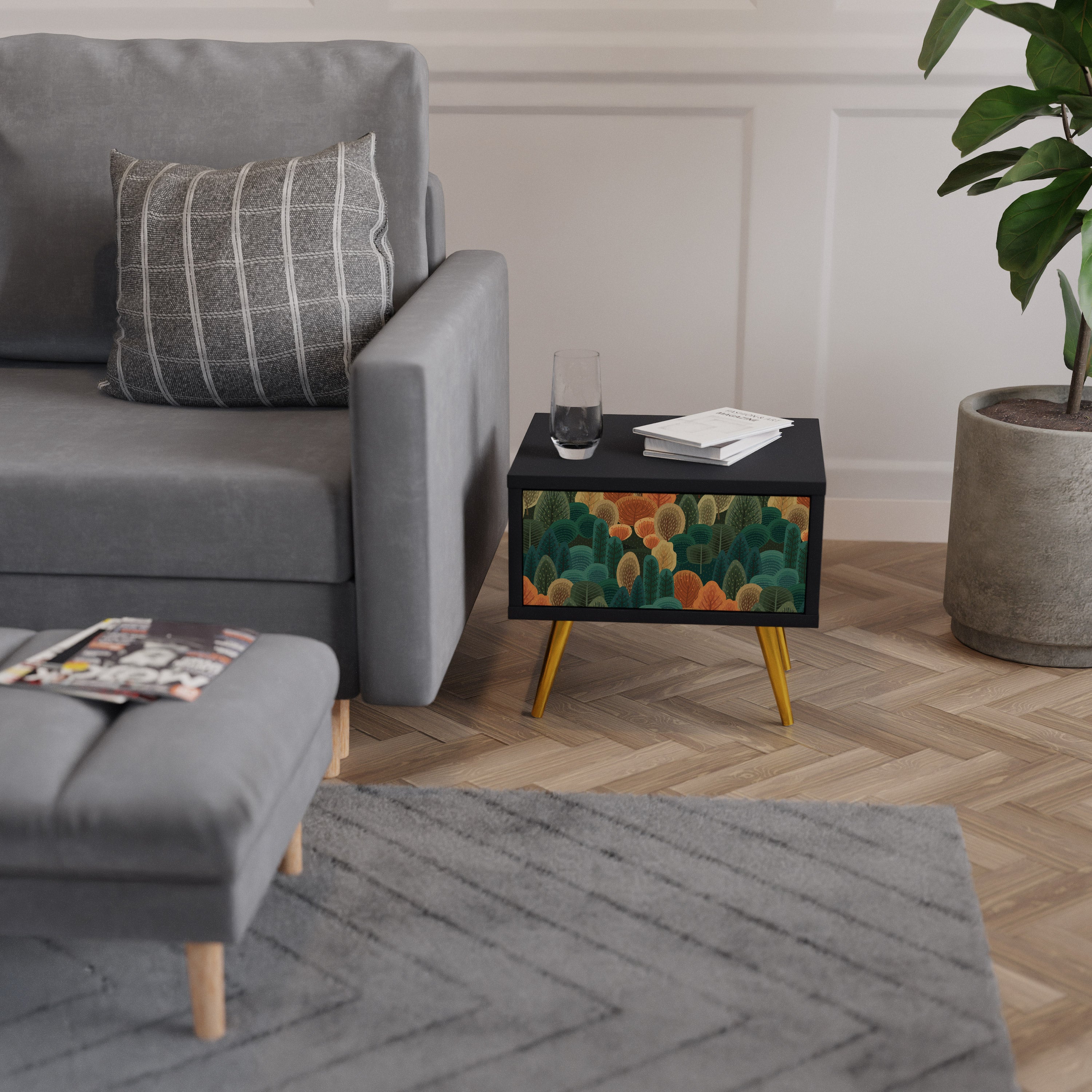 Table de chevet AUTUMN KALEIDOSCOPE en finition noire