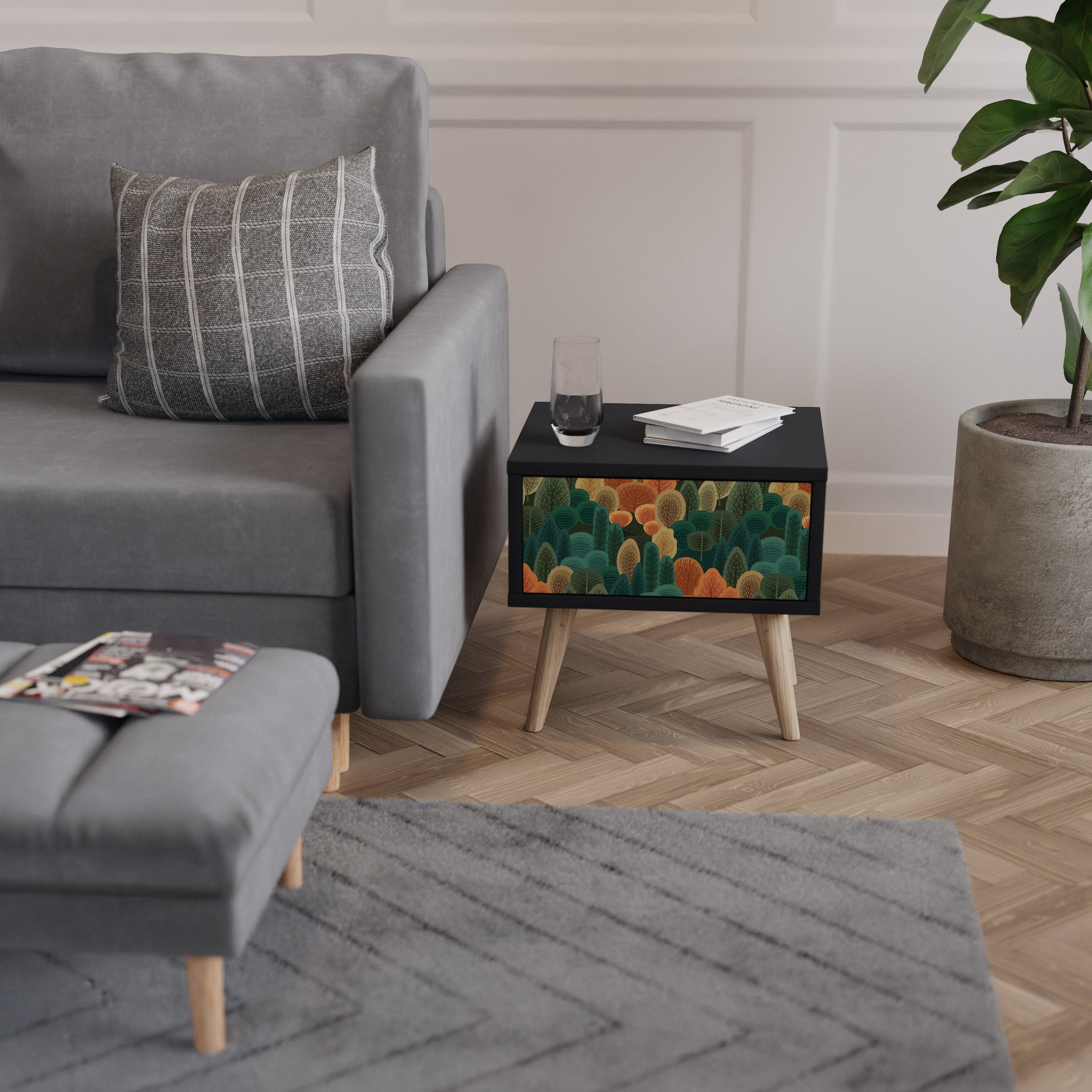 Table de chevet AUTUMN KALEIDOSCOPE en finition noire