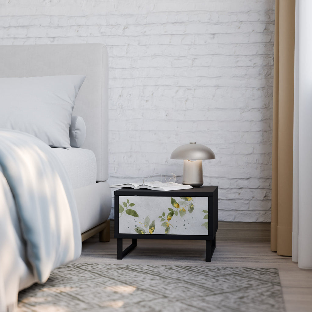 Table de chevet ELEGANT BOTANICS en finition noire