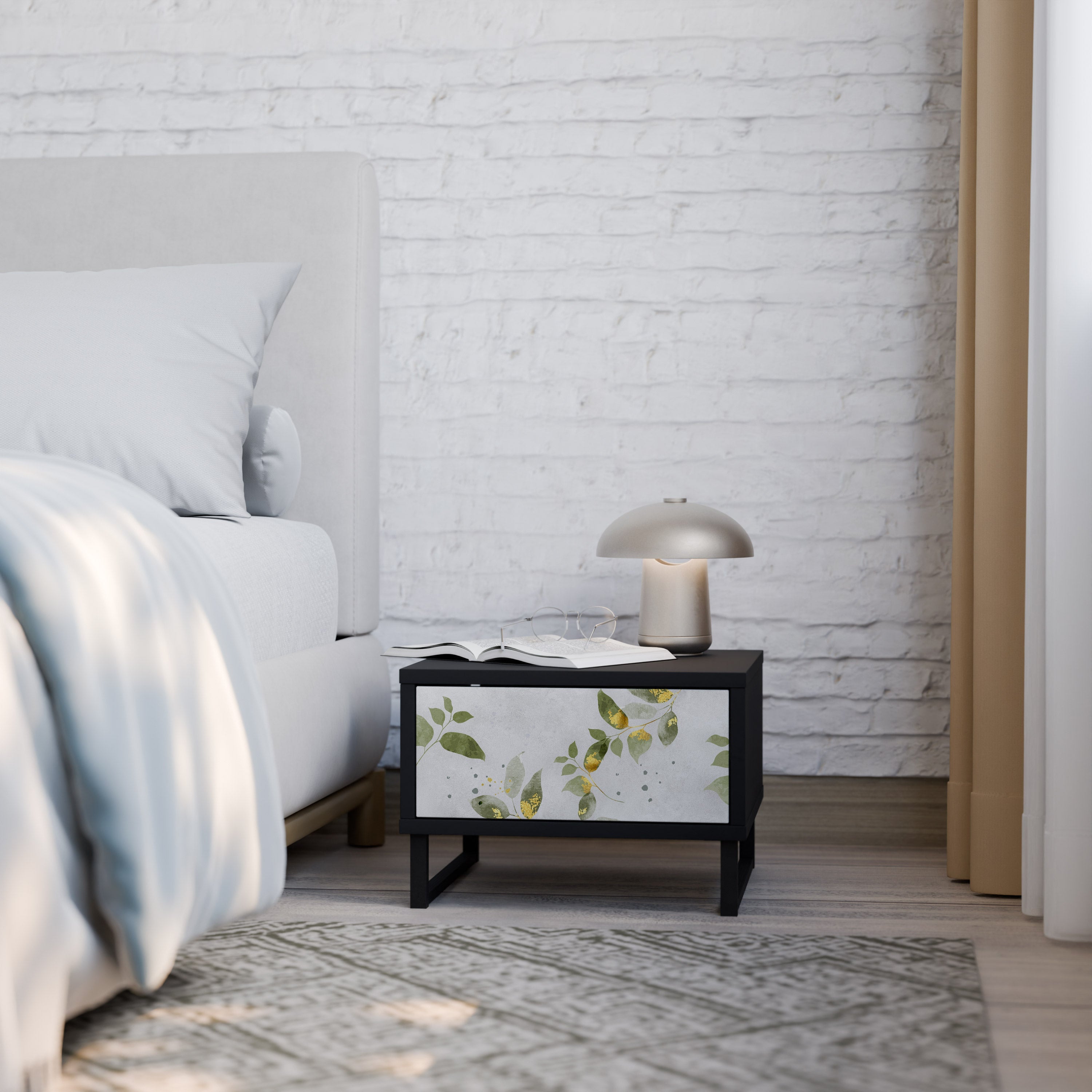 Table de chevet ELEGANT BOTANICS en finition noire