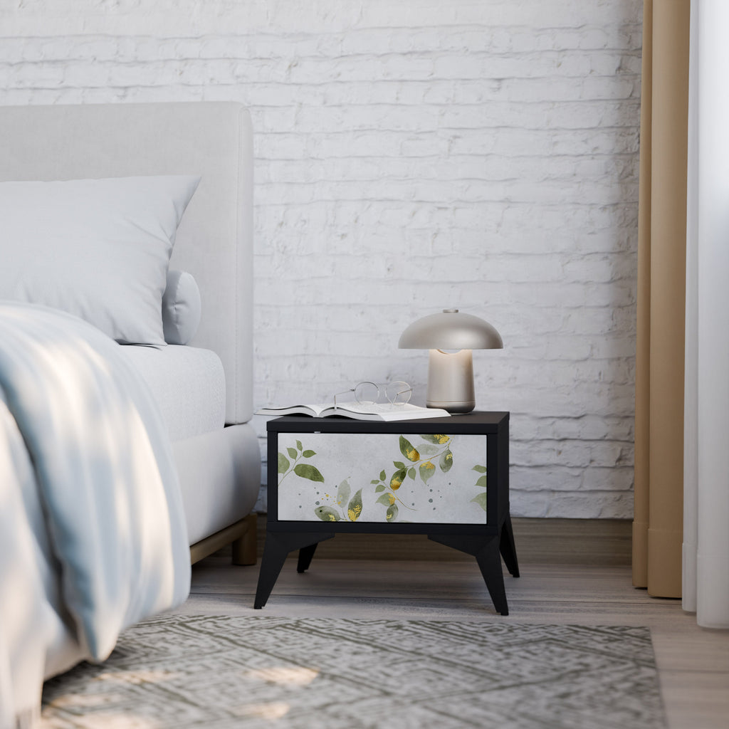 Table de chevet ELEGANT BOTANICS en finition noire
