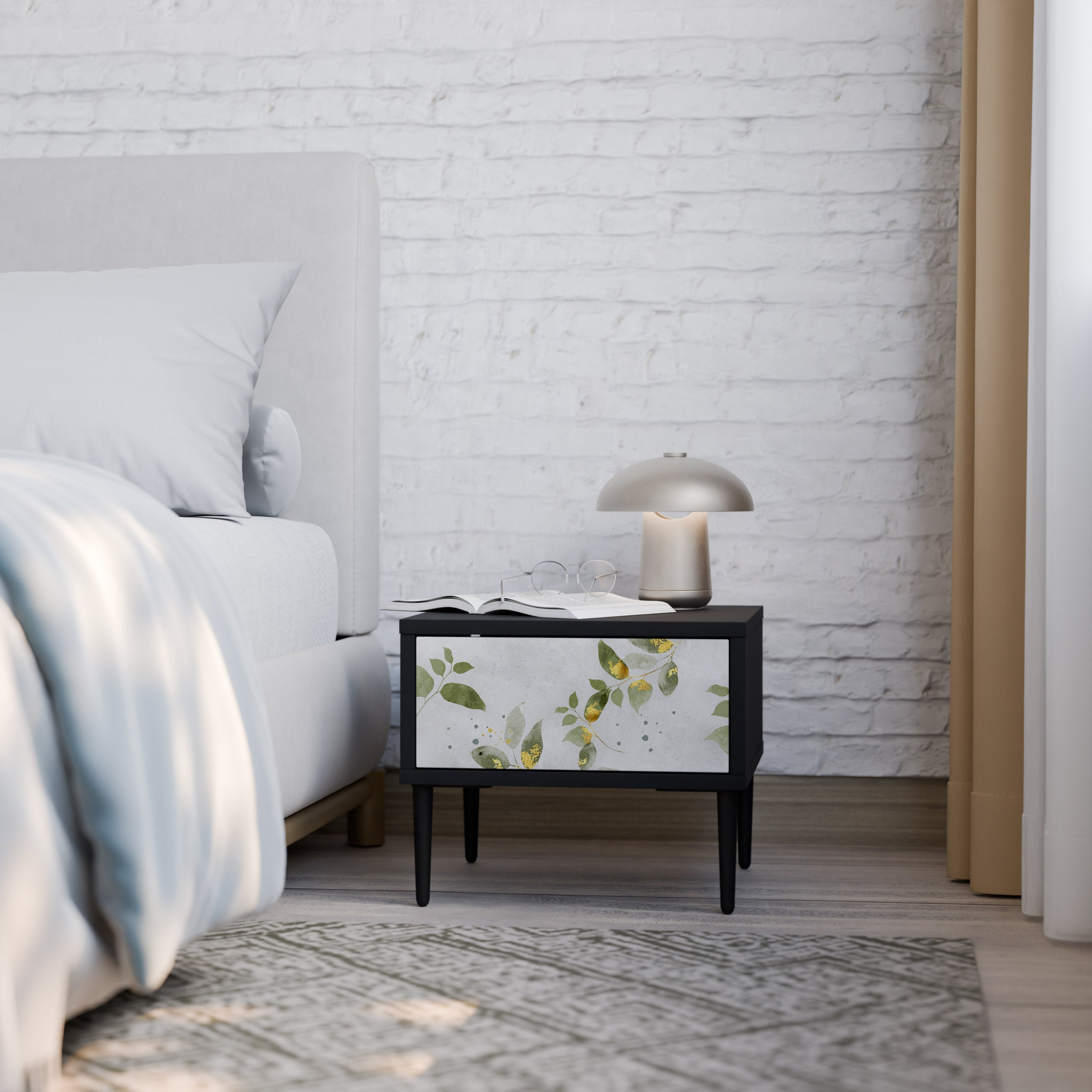 Table de chevet ELEGANT BOTANICS en finition noire