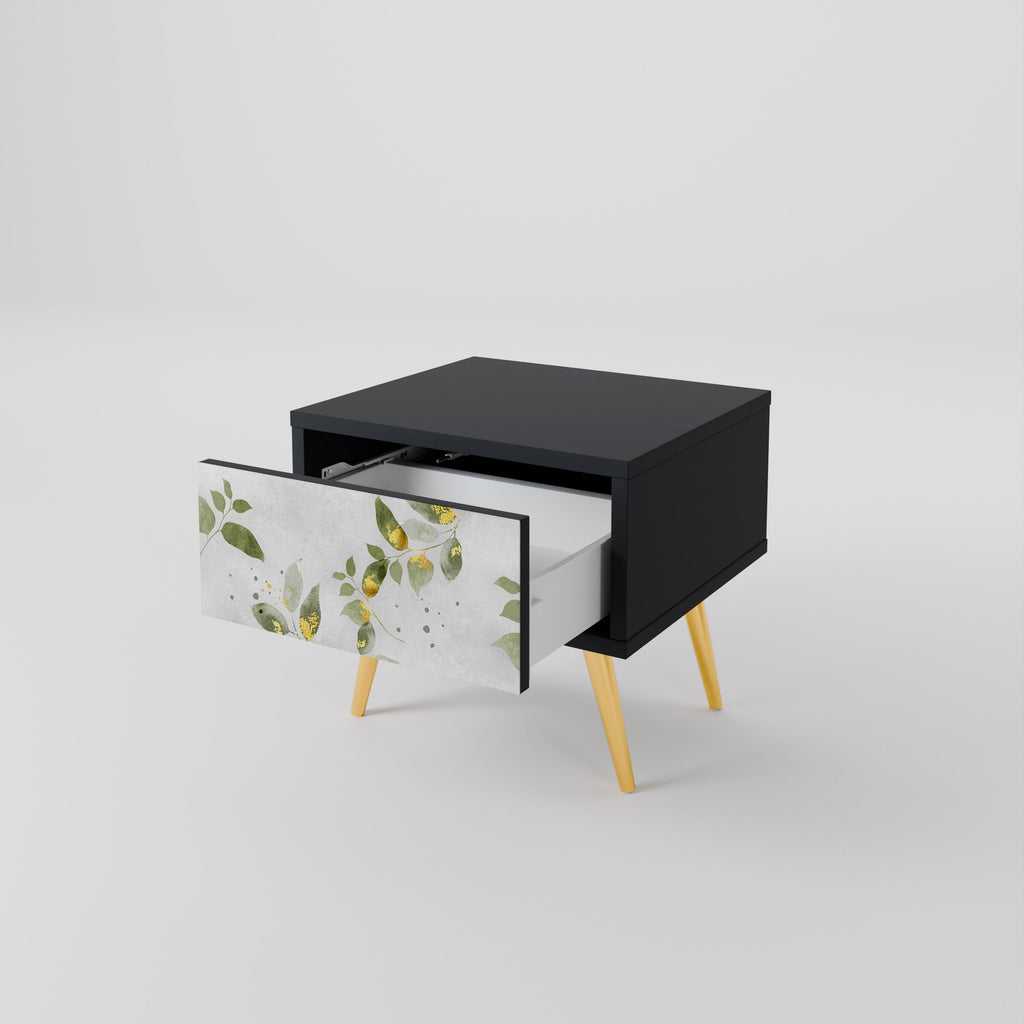 Table de chevet ELEGANT BOTANICS en finition noire