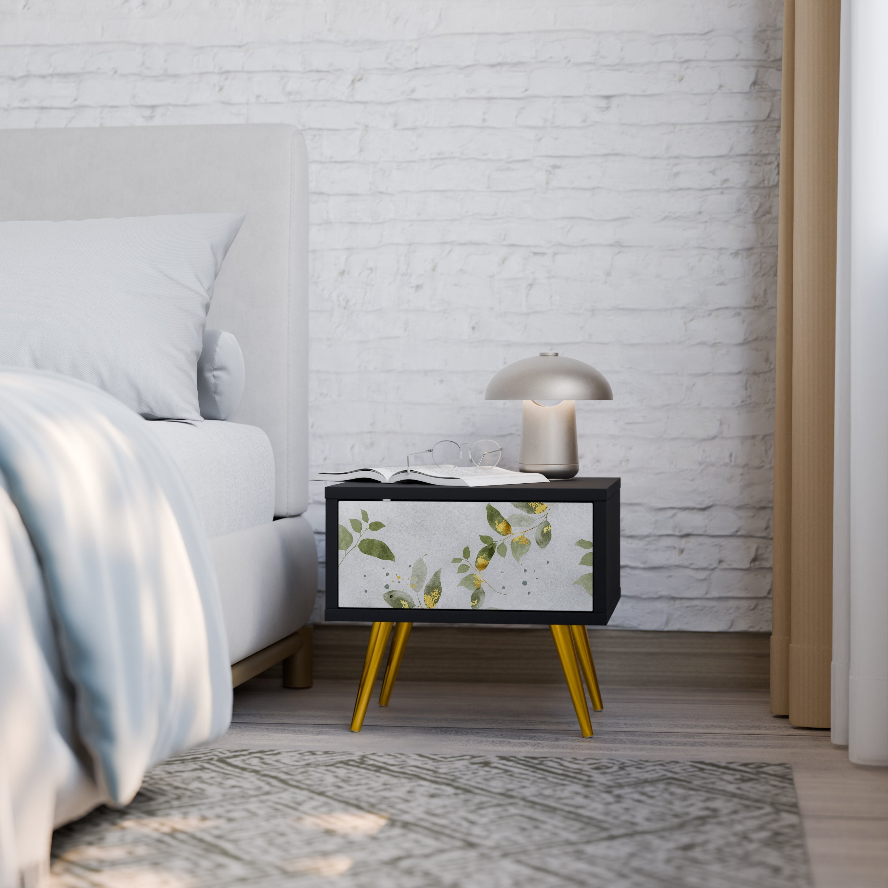 Table de chevet ELEGANT BOTANICS en finition noire