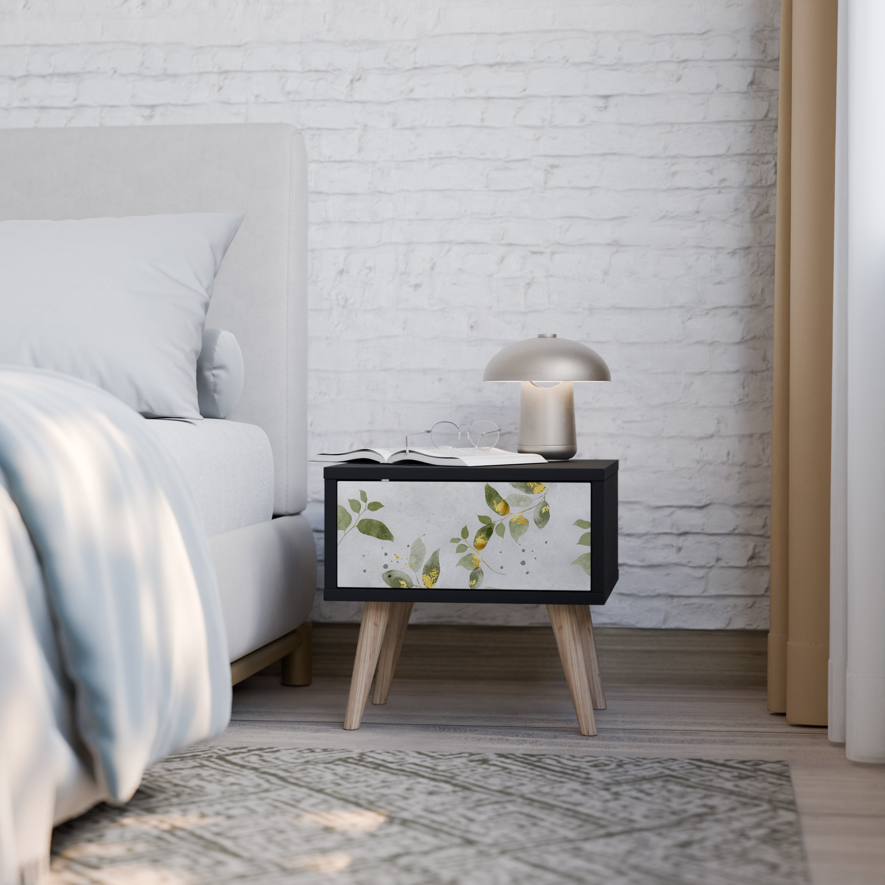 Table de chevet ELEGANT BOTANICS en finition noire