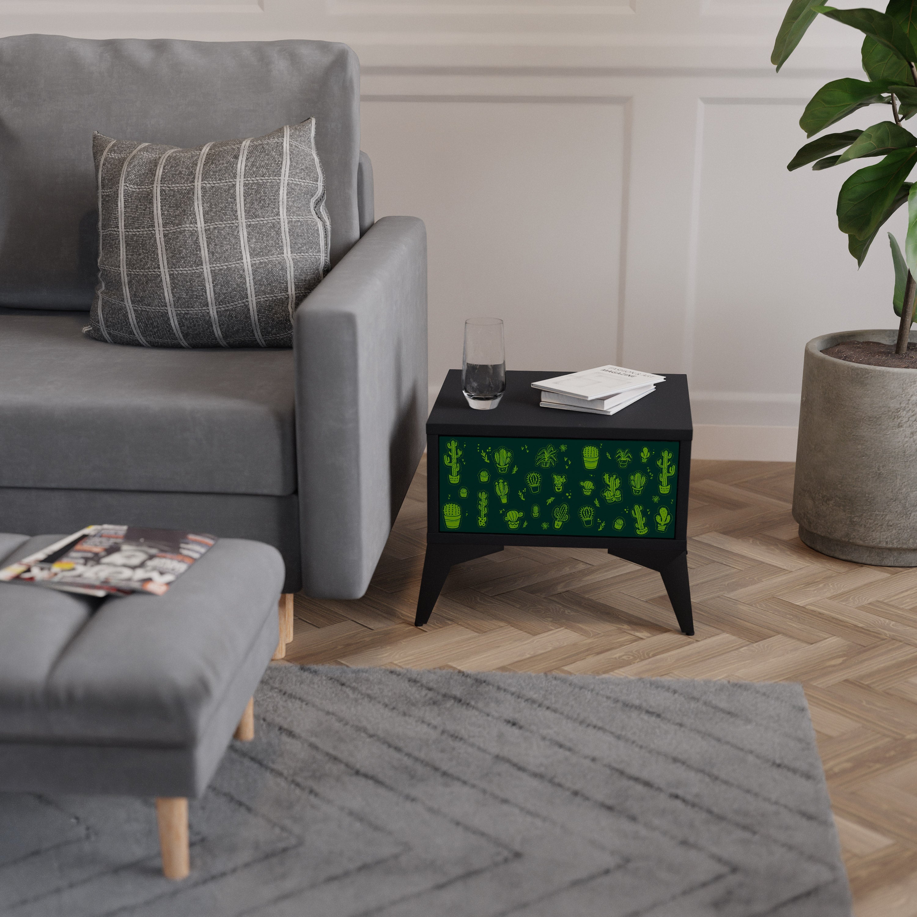 Table de chevet DESERT GREEN en finition noire