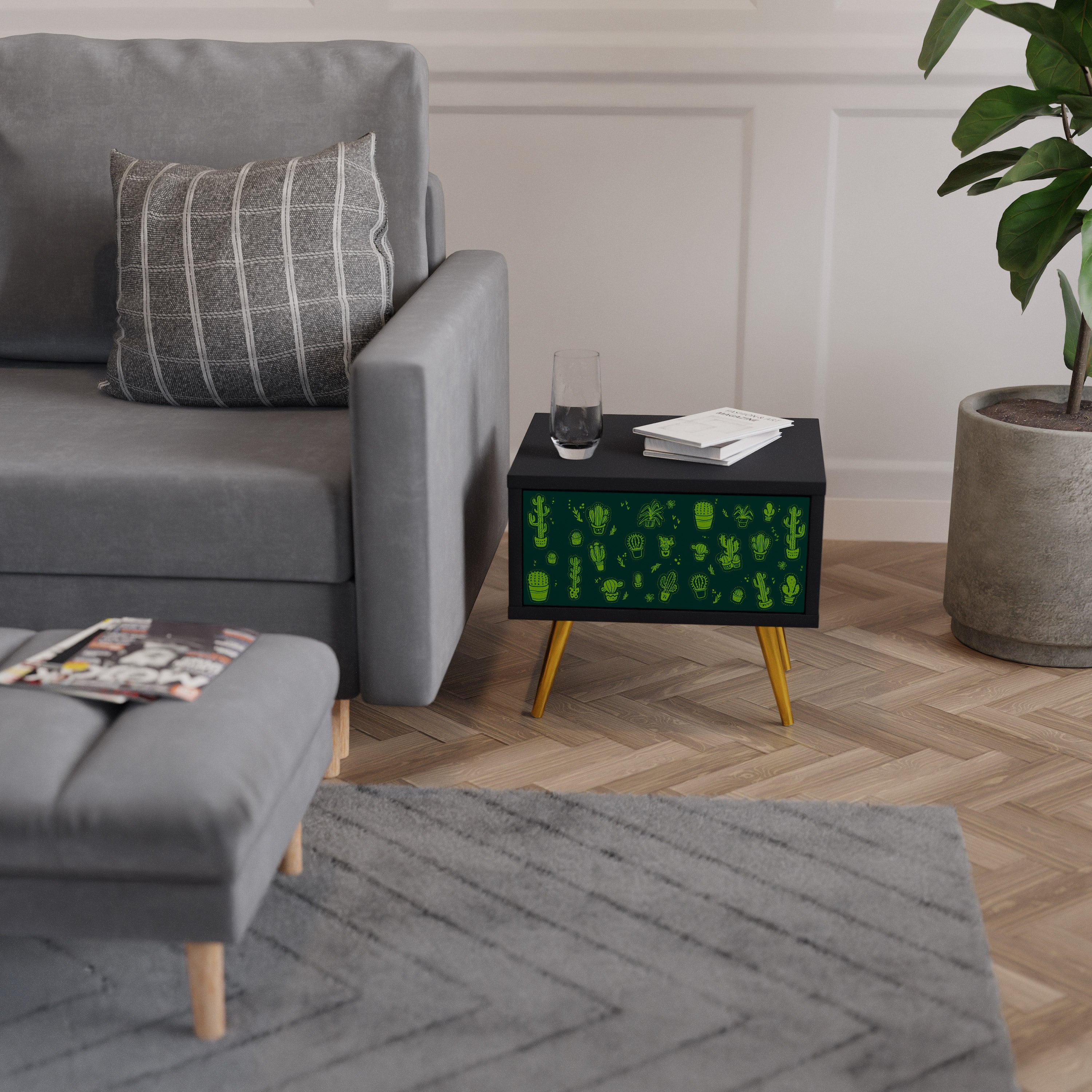 Table de chevet DESERT GREEN en finition noire