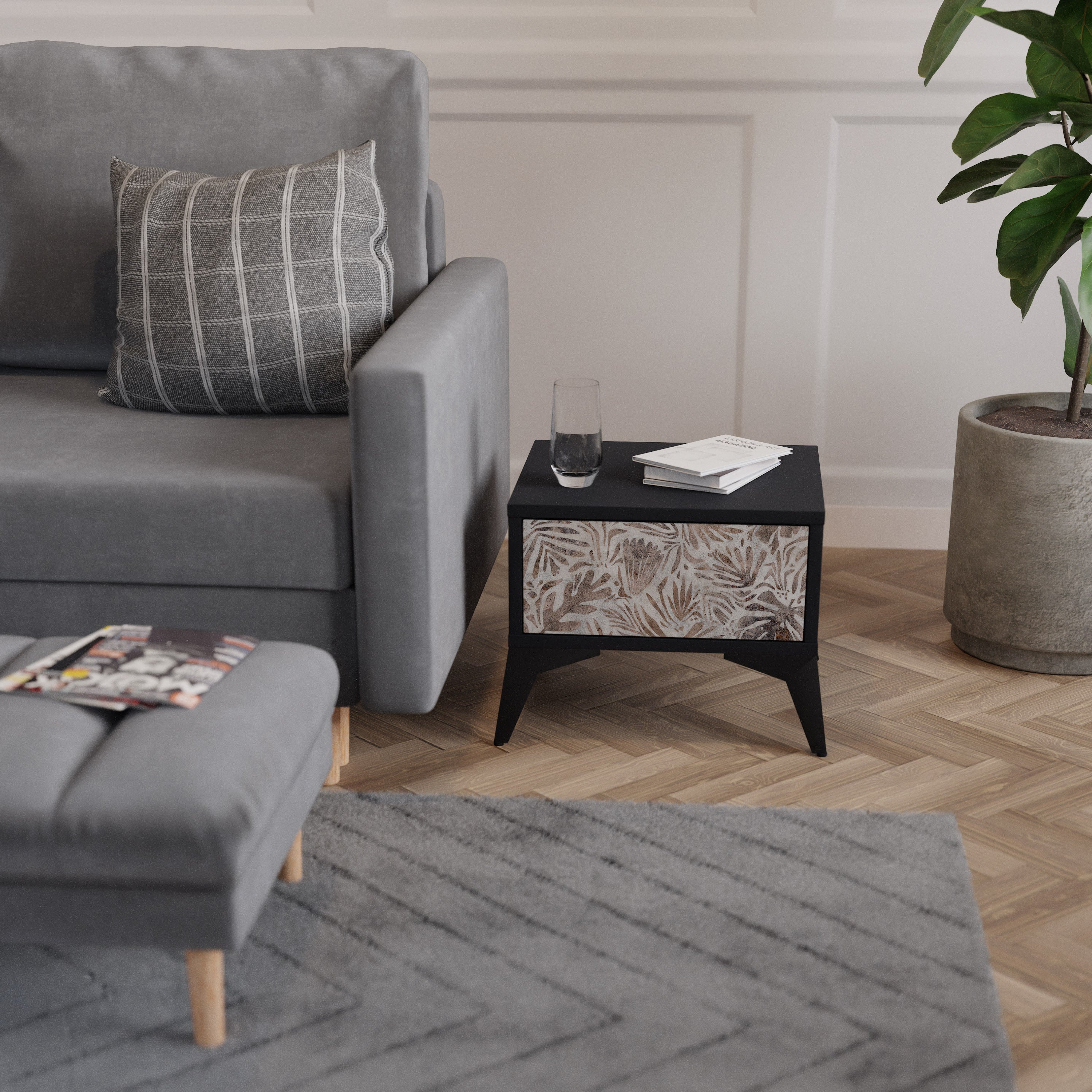 Table de chevet PASSING TIME en finition noire