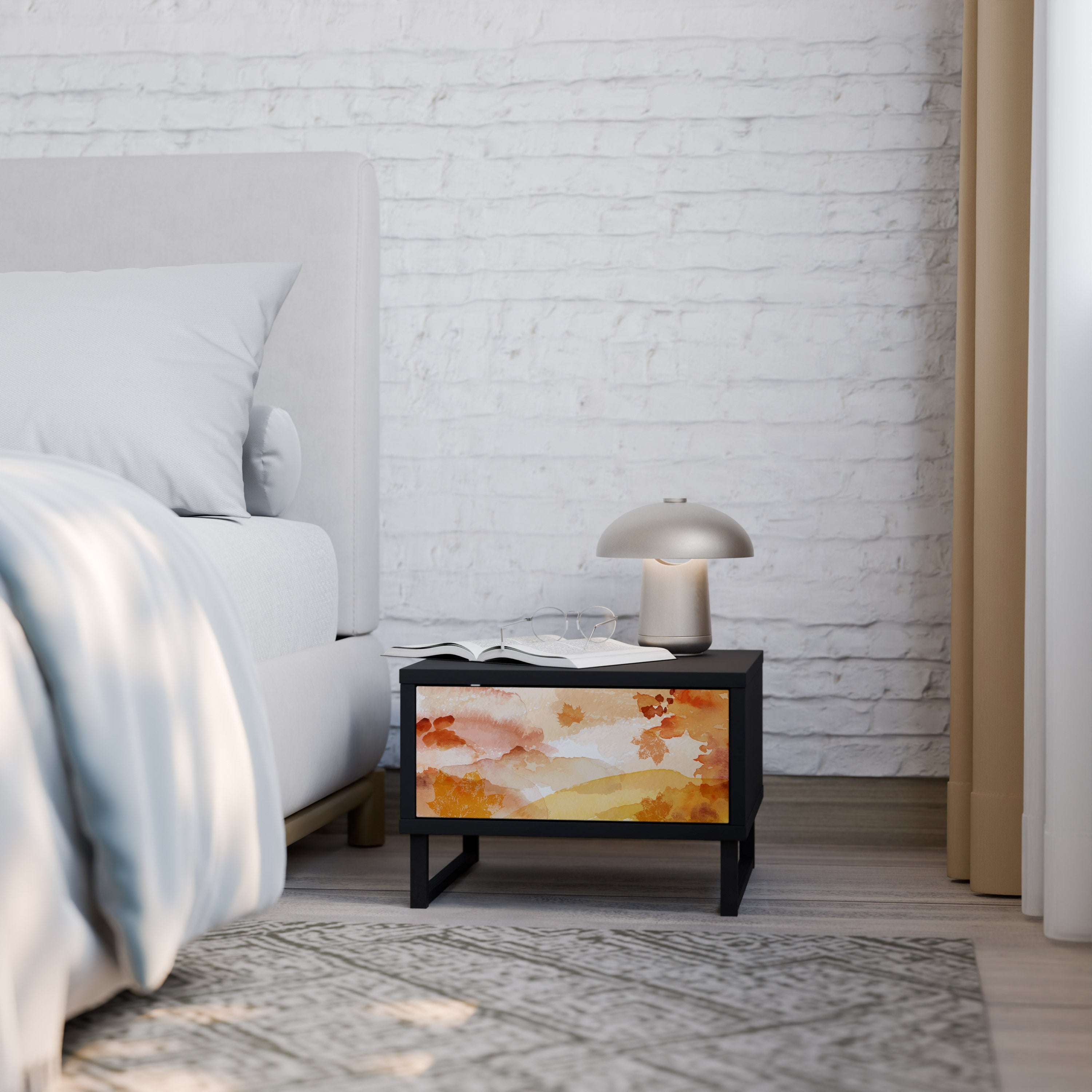 Table de chevet TRACES OF AUTUMN en finition noire