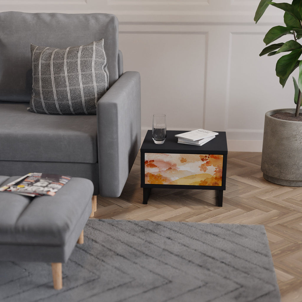 Table de chevet TRACES OF AUTUMN en finition noire