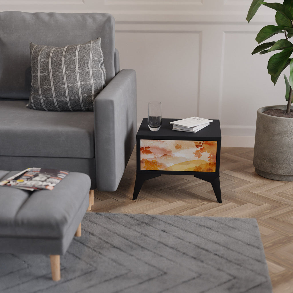 Table de chevet TRACES OF AUTUMN en finition noire