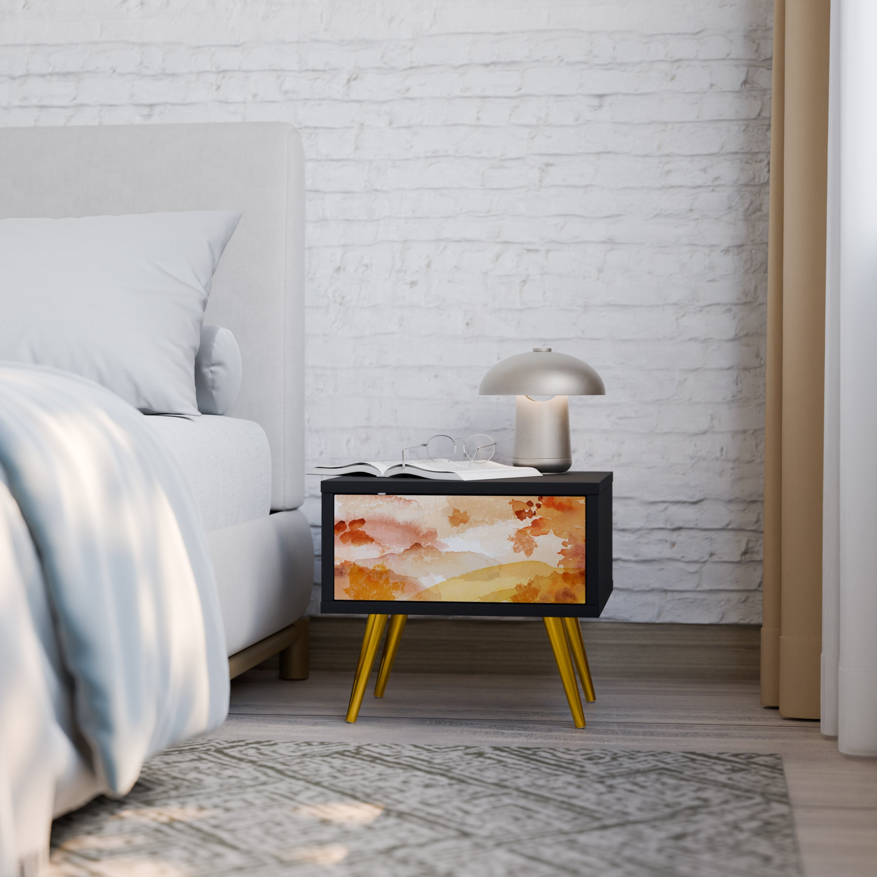 Table de chevet TRACES OF AUTUMN en finition noire