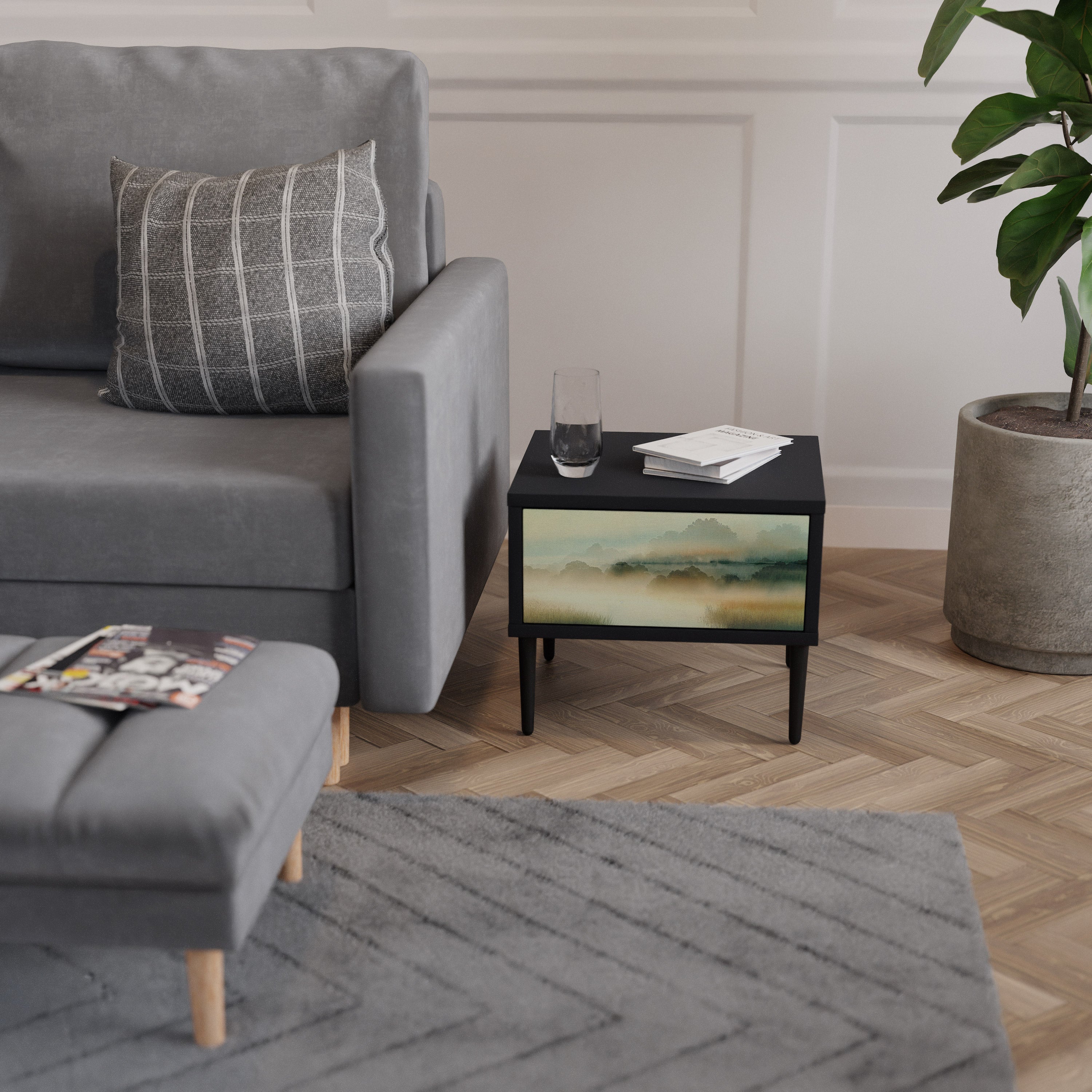 Table de chevet MORNING BY THE LAKE en finition noire